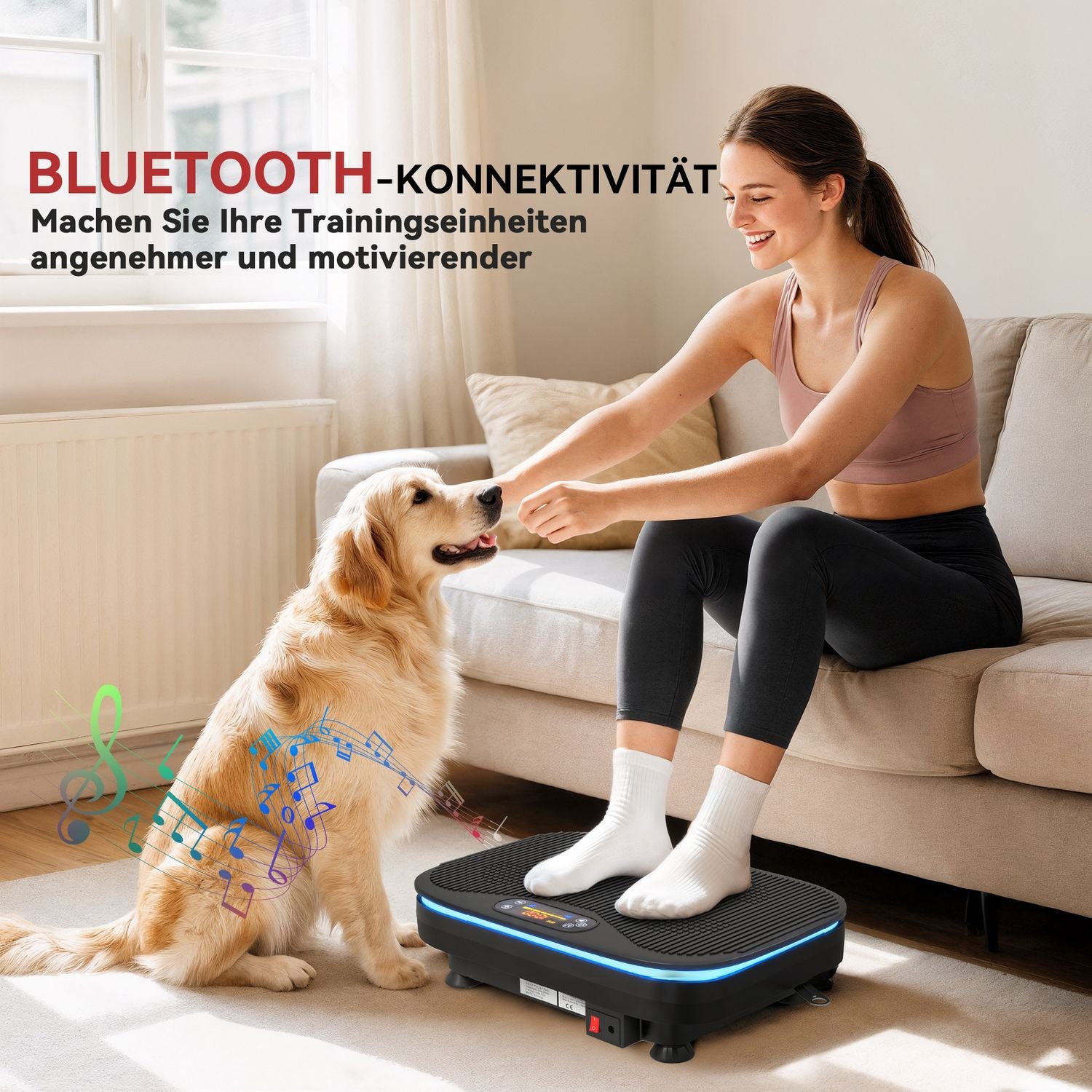 Vibrationsplatta för fitness, Bluetooth, 99 hastigheter, svart