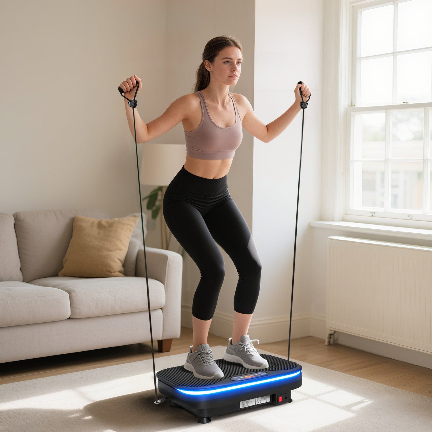 Vibrationsplatta för fitness, Bluetooth, 99 hastigheter, svart
