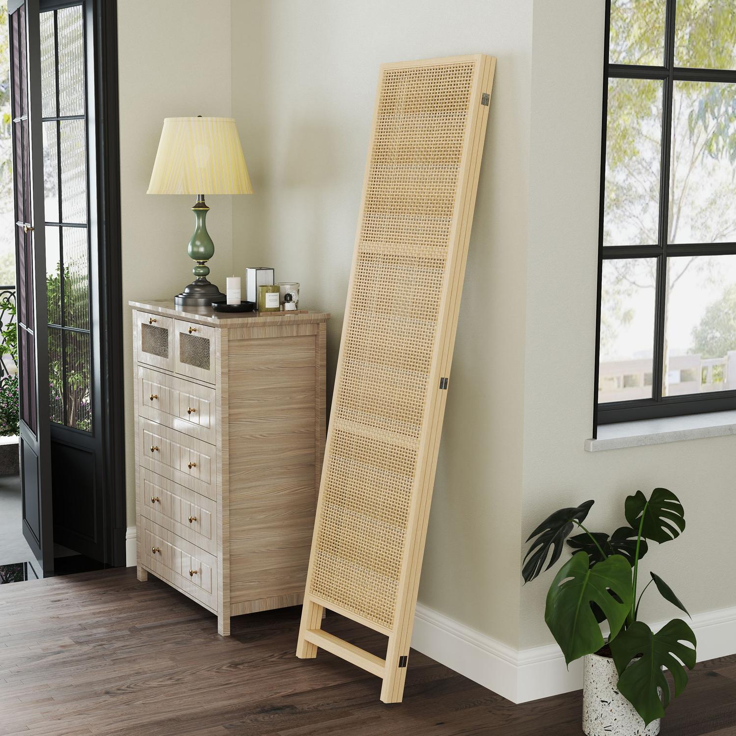 Vikbar 3-panels rumsavdelare i rotting – 135x180 cm Sekretessskärm