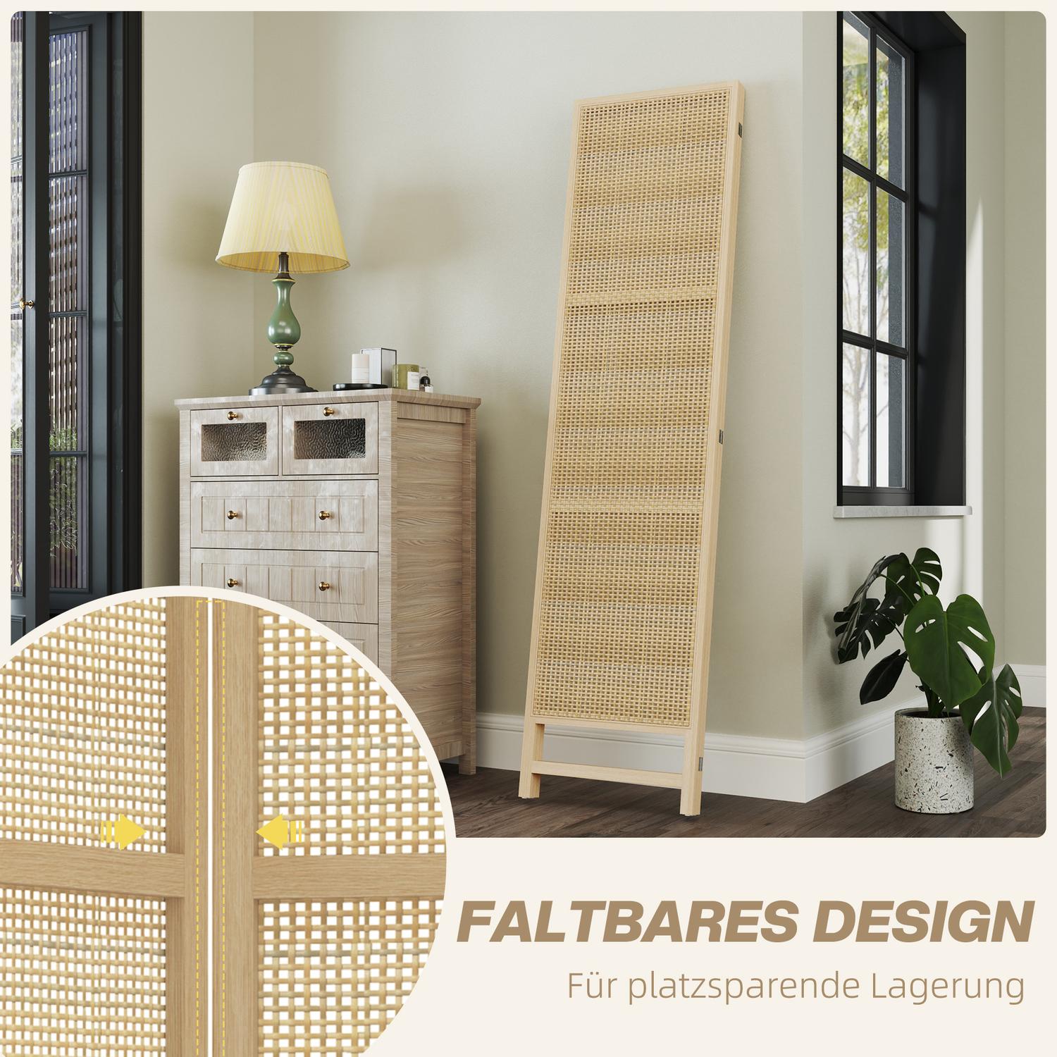 Vikbar 3-panels rumsavdelare i rotting – 135x180 cm Sekretessskärm