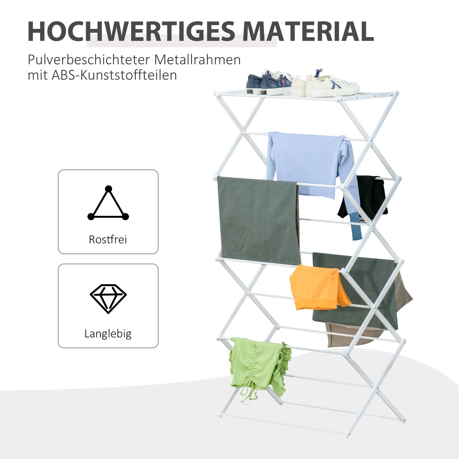 Vikbar Tower Clothes Airer, 8 nivåer, vit 74x35x144 cm