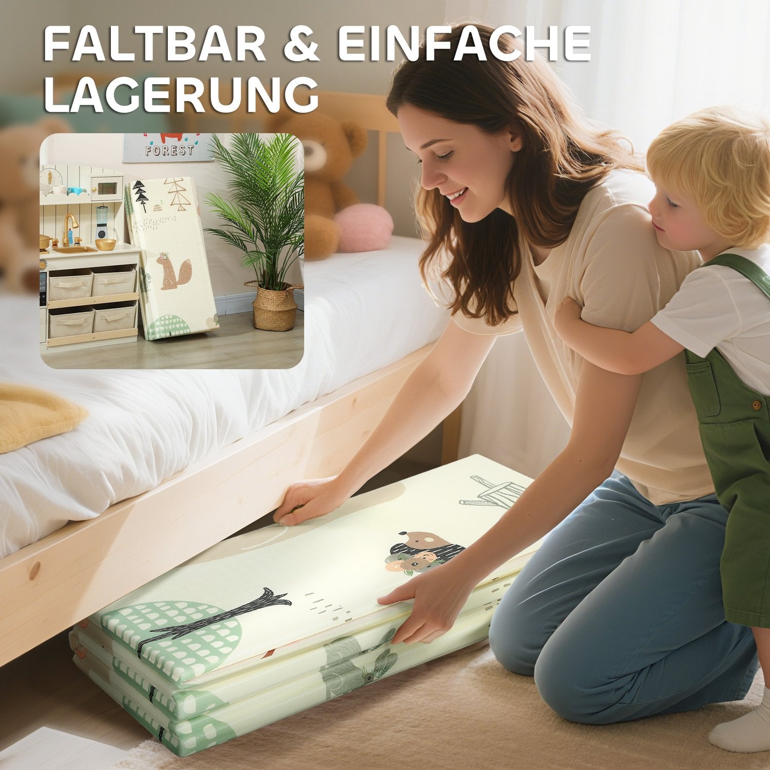 Vikbar babylekmatta, 196x176 cm, Dubbelsidig, Flerfärgad