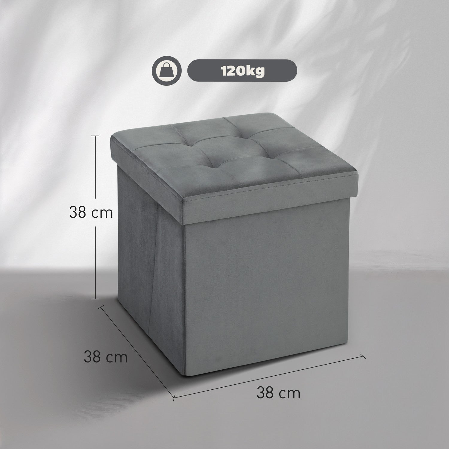 Vikbar förvaringsottoman med skum, MDF, grå, 37,6L