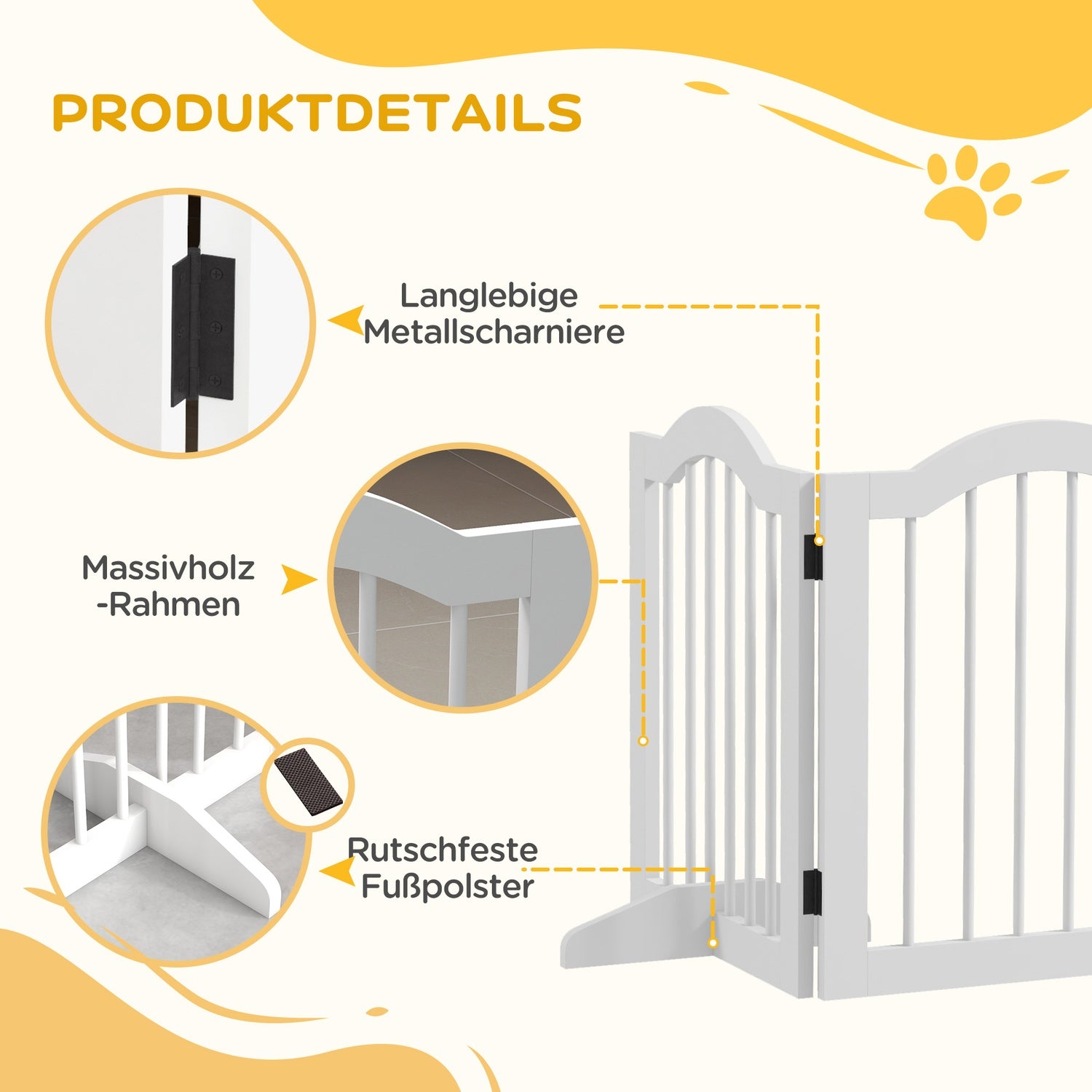 Vikbar hundgrind, 5-delad, 254,5x61 cm, fristående