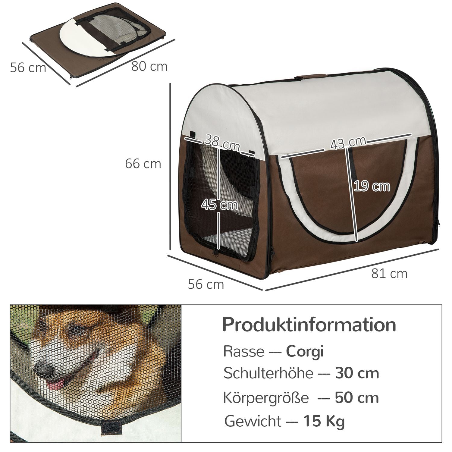Vikbar hundtransportlåda, XXL, flera färger och storlekar