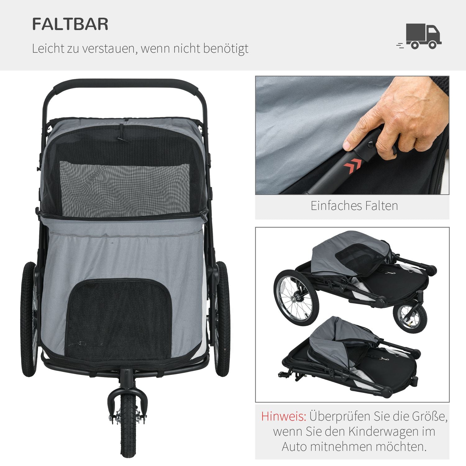 Vikbar husdjursvagn med nätfönster, 30 kg kapacitet, grå