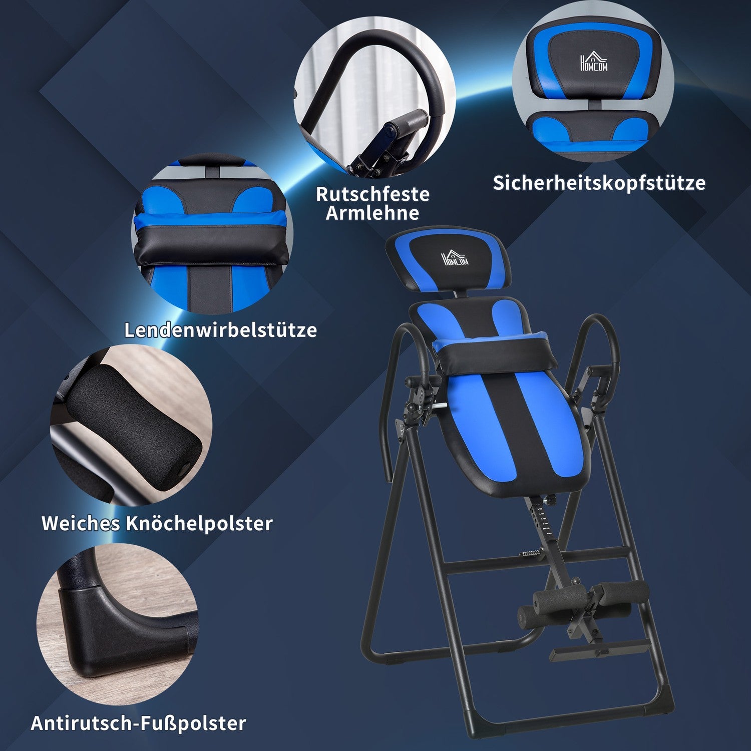 Vikbar inversionsbänk med hjul, justerbar kudde