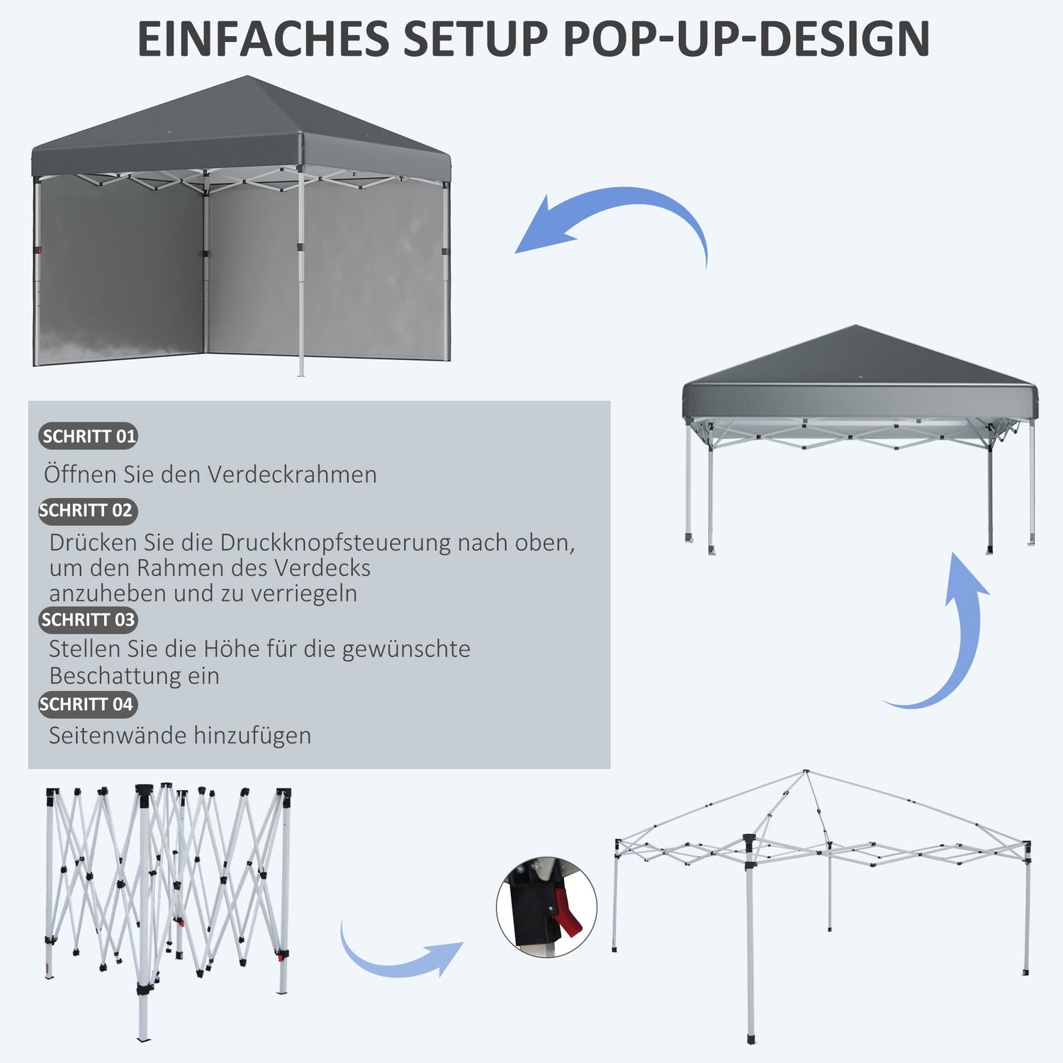 Vikbart 2,97x2,97m Paviljongtält med sidoväggar & UV-skydd