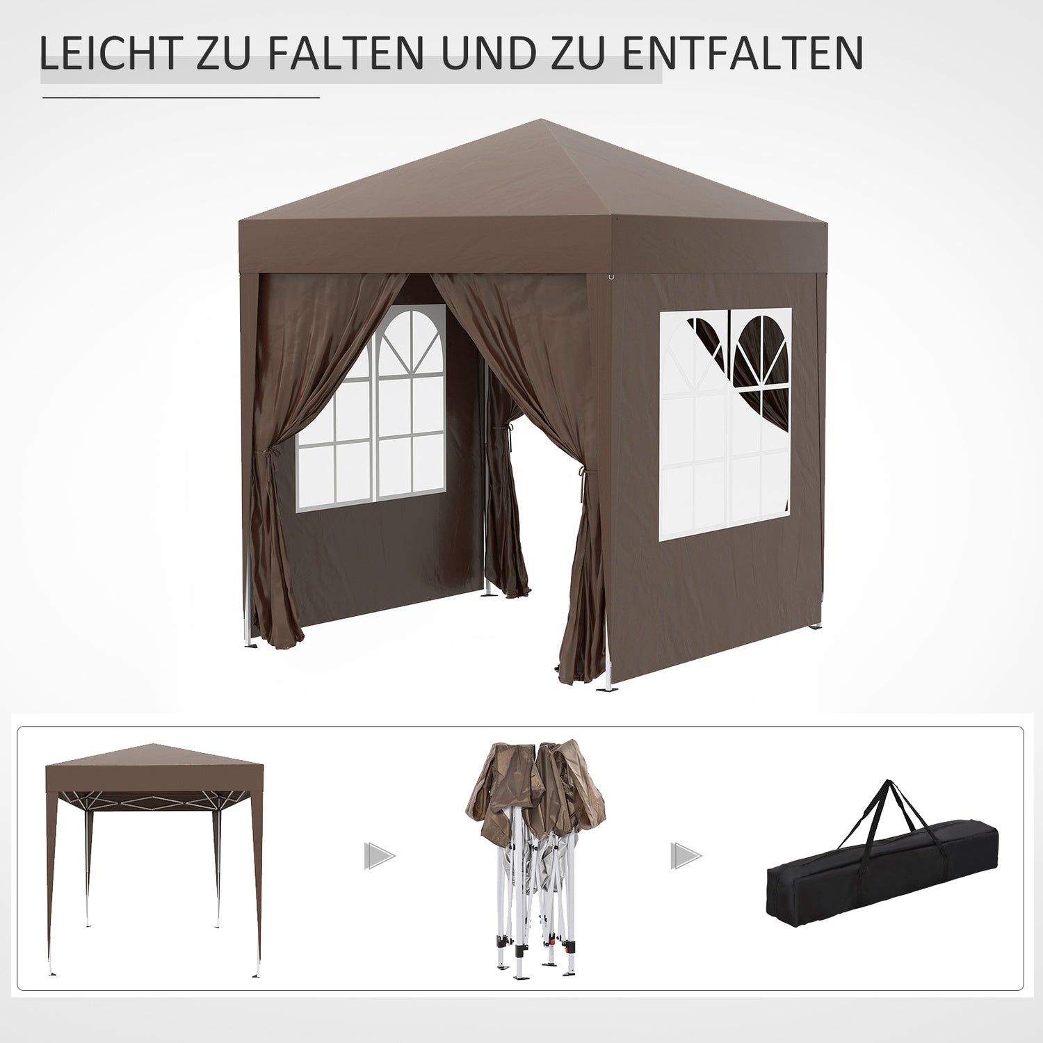 Vikbart 2x2M Gazebo, UV-skyddat med 4 väggar & väska