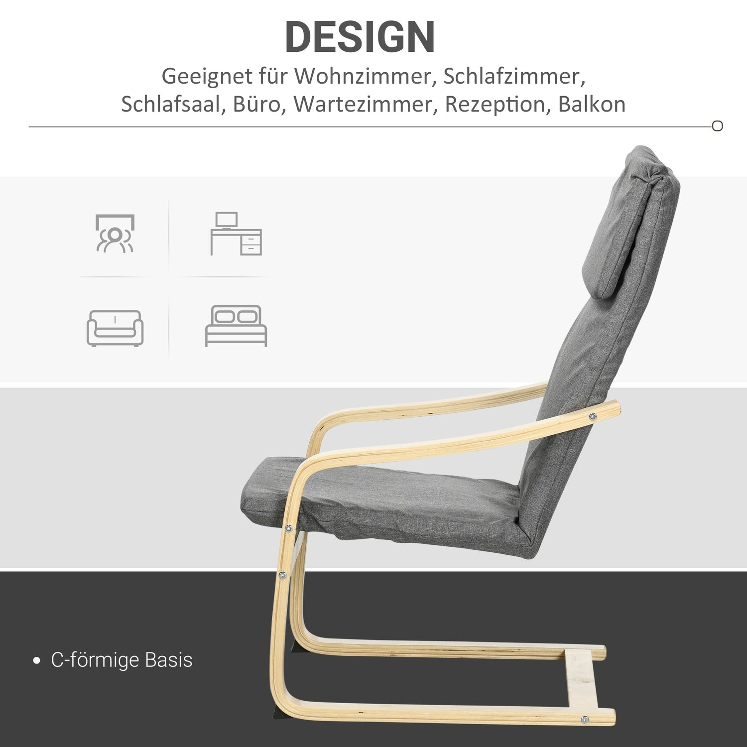 Vilstol, mörkgrå björkträ, vardagsrumskomfort