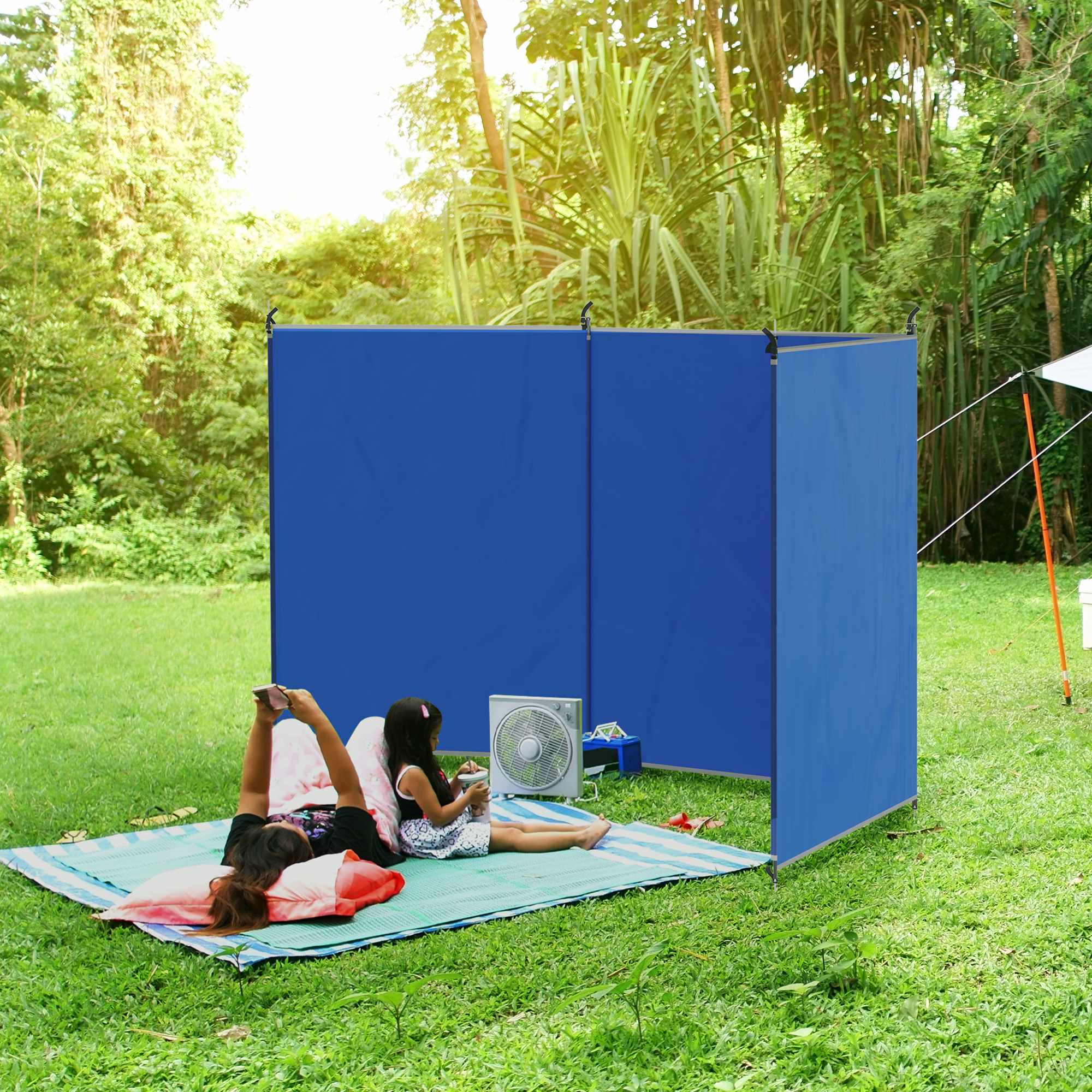 Vindskydd för camping, 450x150cm, blå