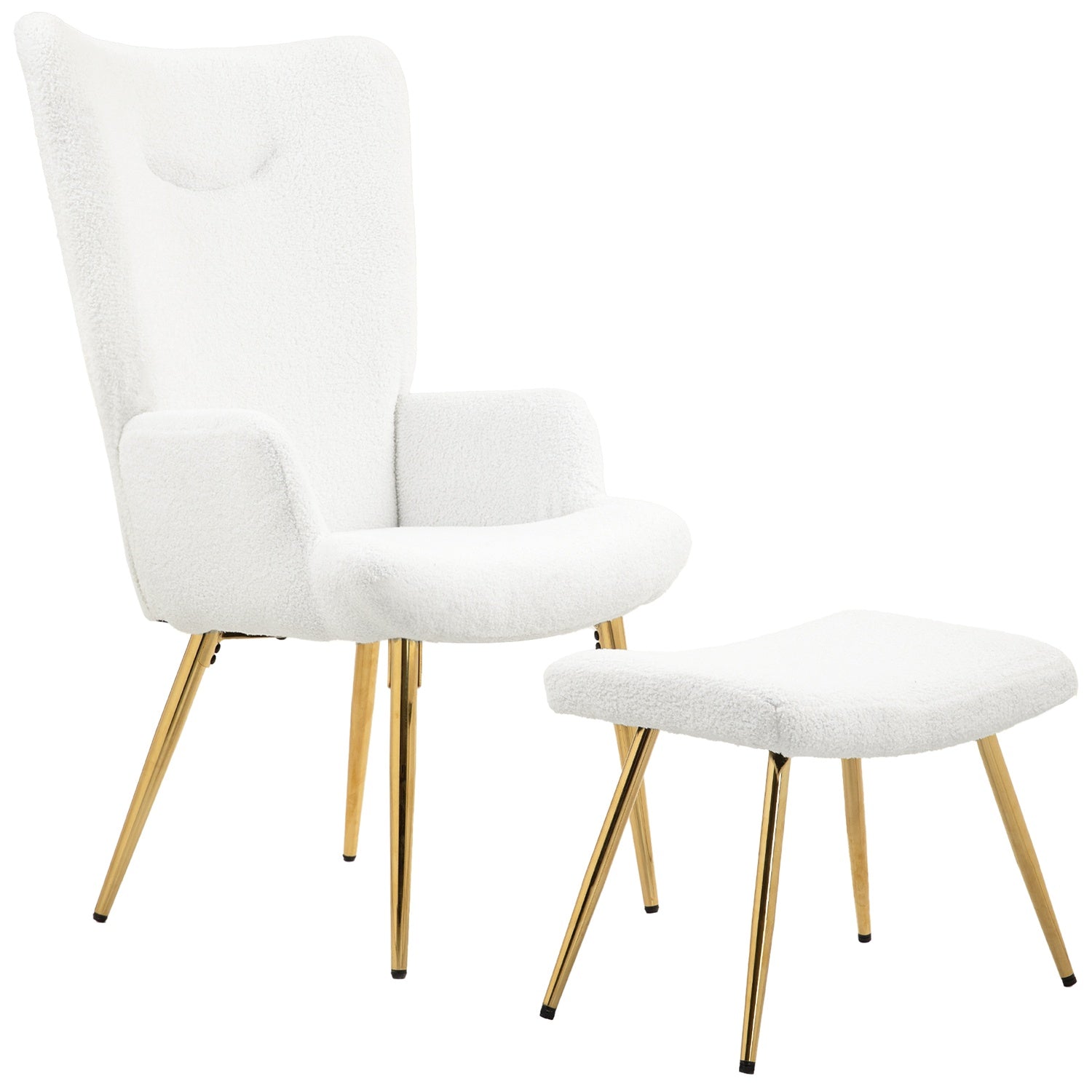 White Wing Chair med pall – Sherpa-överdrag, hög rygg
