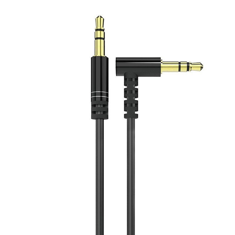 Vinklad kabel AUX audio minijack 3,5 mm 1m svart