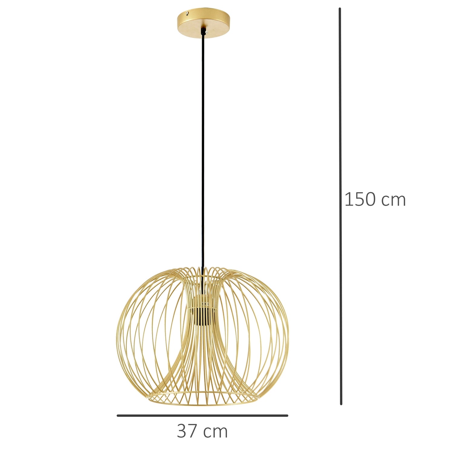 Vintage Guld Taklampa, Justerbart Stål, E27, Ø37x150 Cm