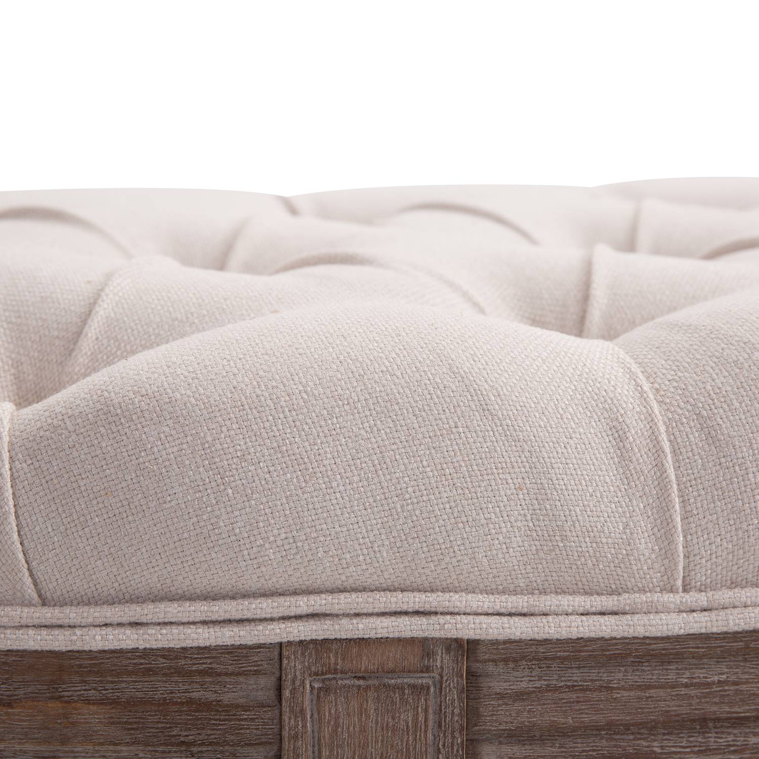 Vintage beige klädd bänk, linne & trä, 140,5 cm