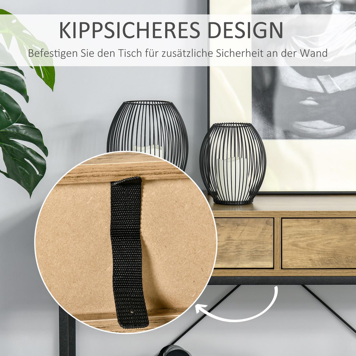 Vintage brunt konsolbord, 2 lådor & bottenhylla