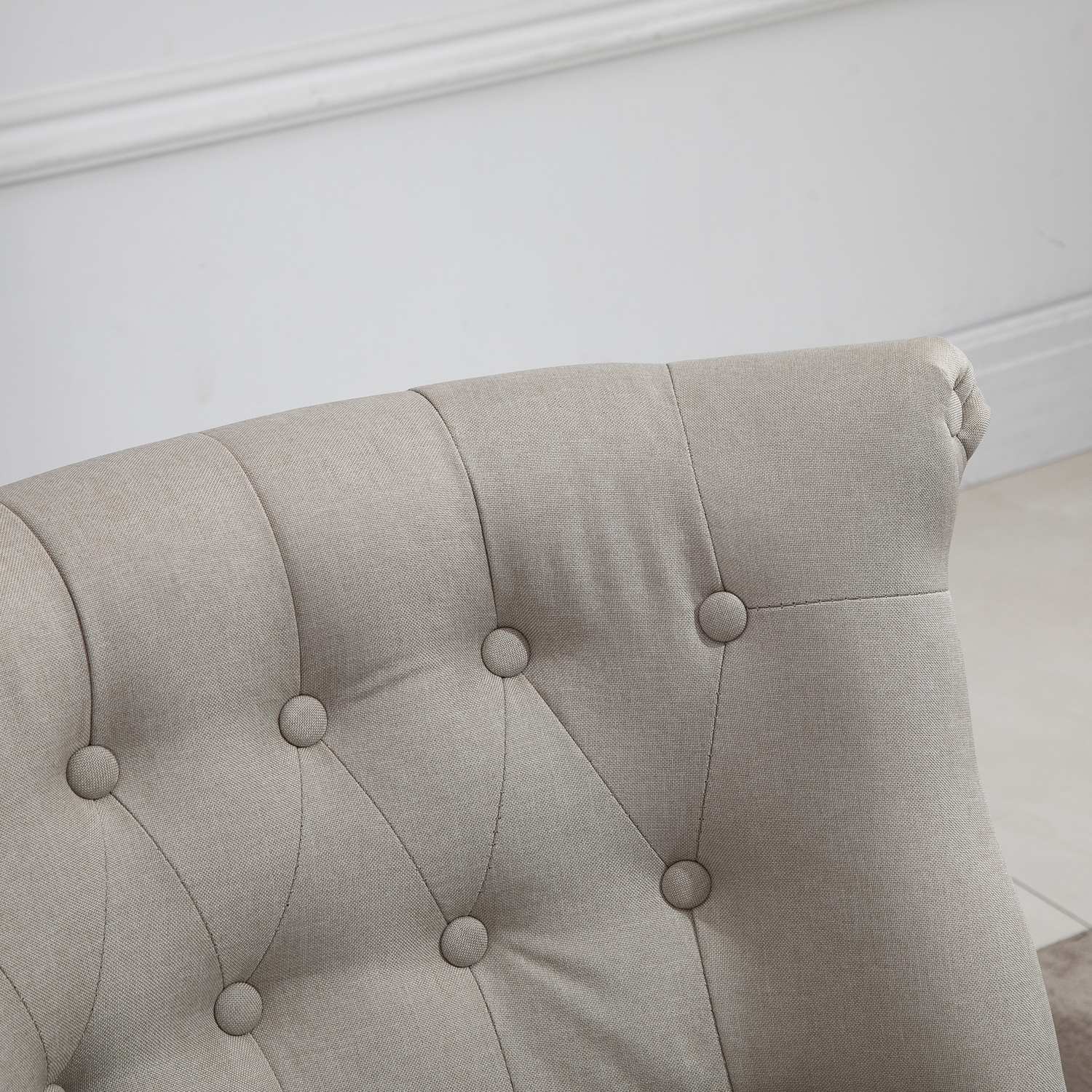 Vintage stoppad vilstol, träram, linneöverdrag