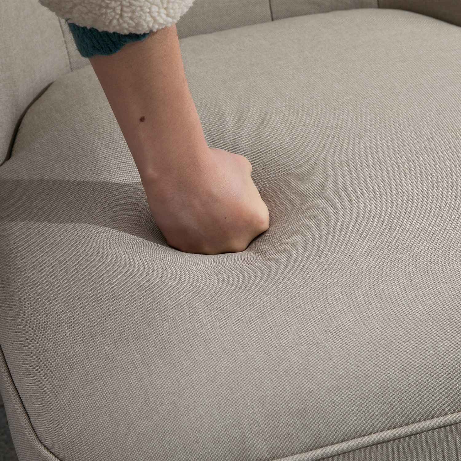 Vintage stoppad vilstol, träram, linneöverdrag