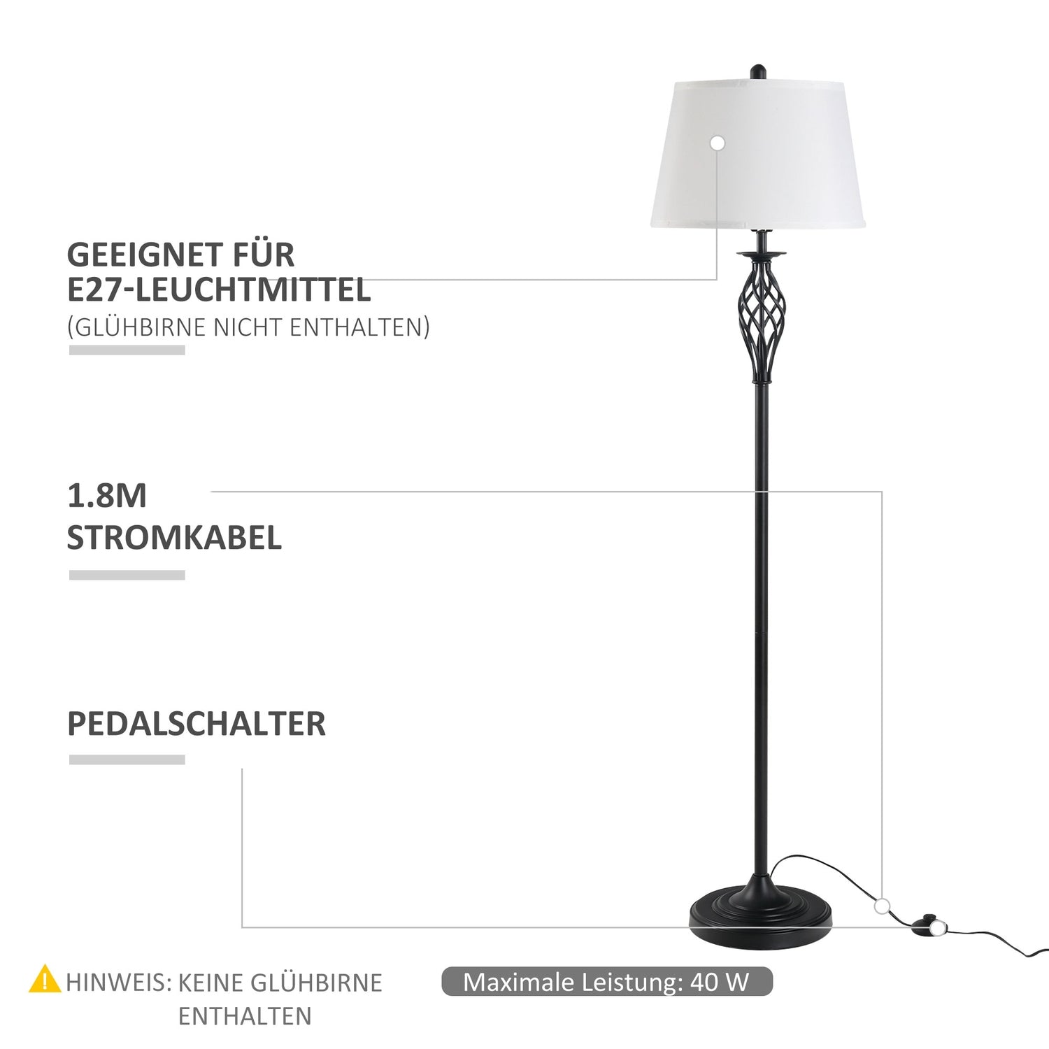 Vintage svart & vit lampsats – 2 bord, 1 golvlampa