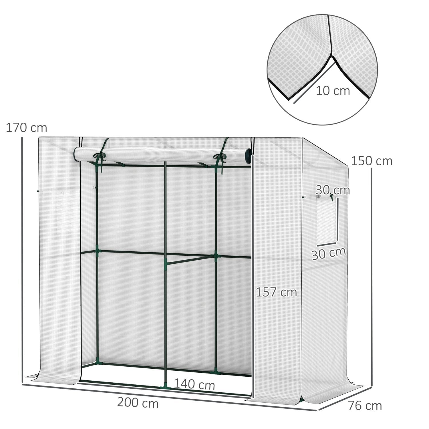 Vintertätt Stålväxthus med rulldörr, UV-skydd 200x76x170cm
