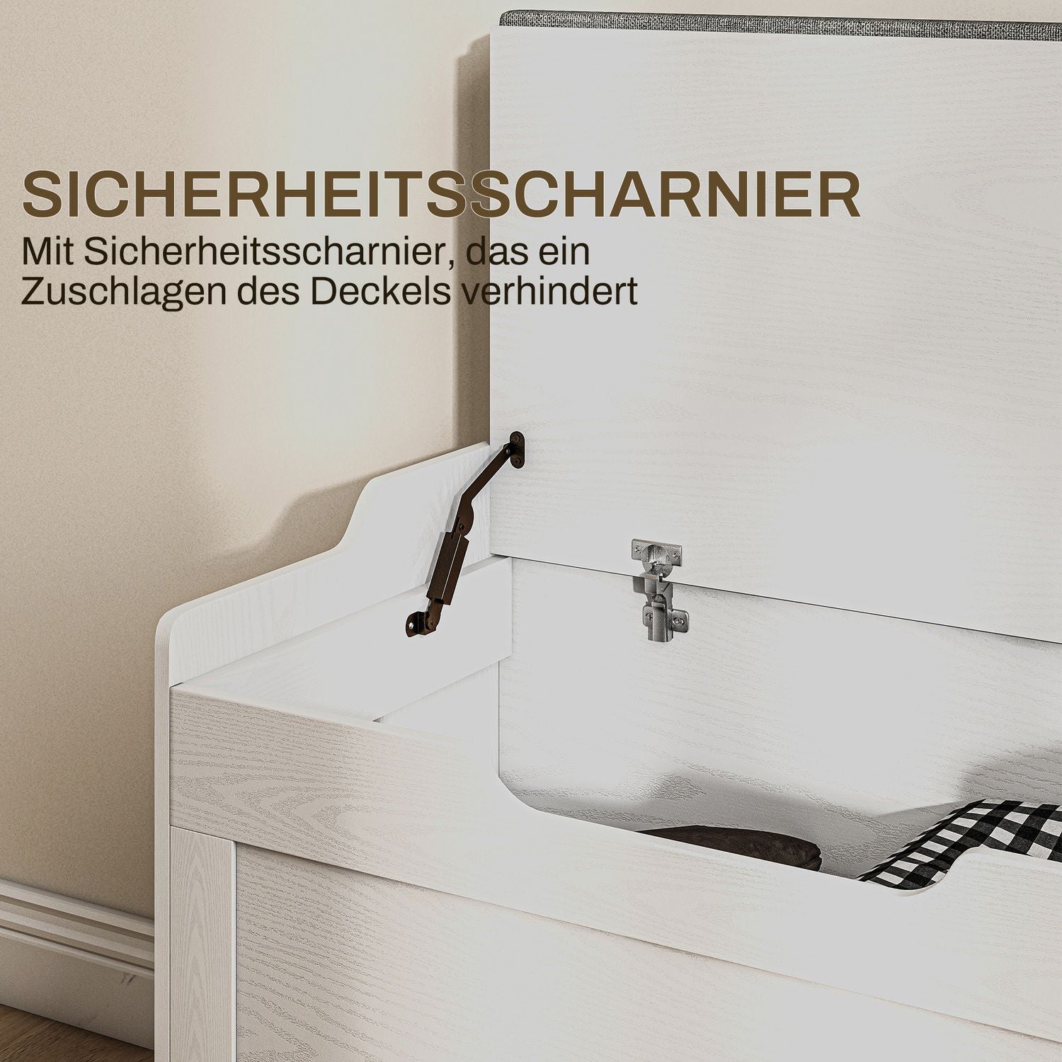 Vit 103L förvaringskista med lock och avtagbar kudde