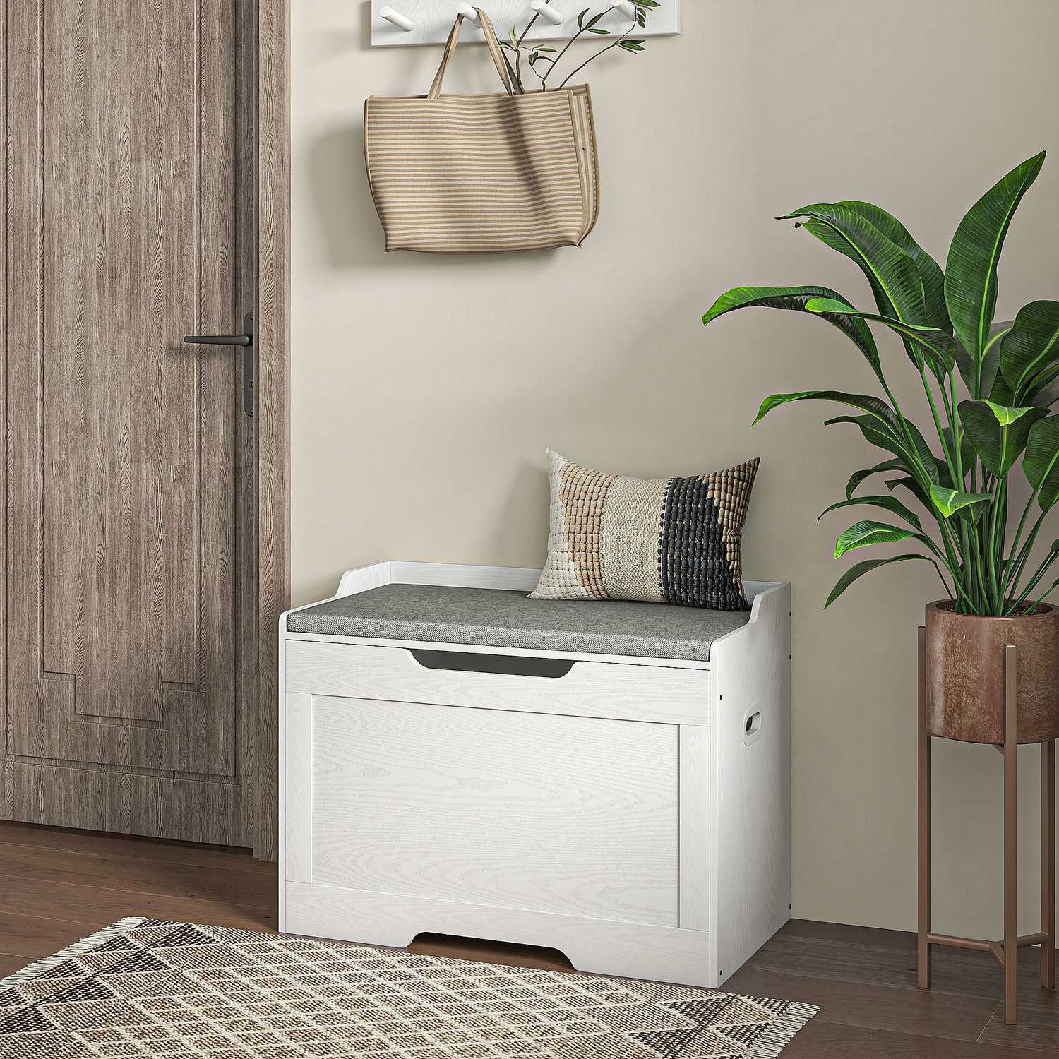 Vit 103L förvaringskista med lock och avtagbar kudde