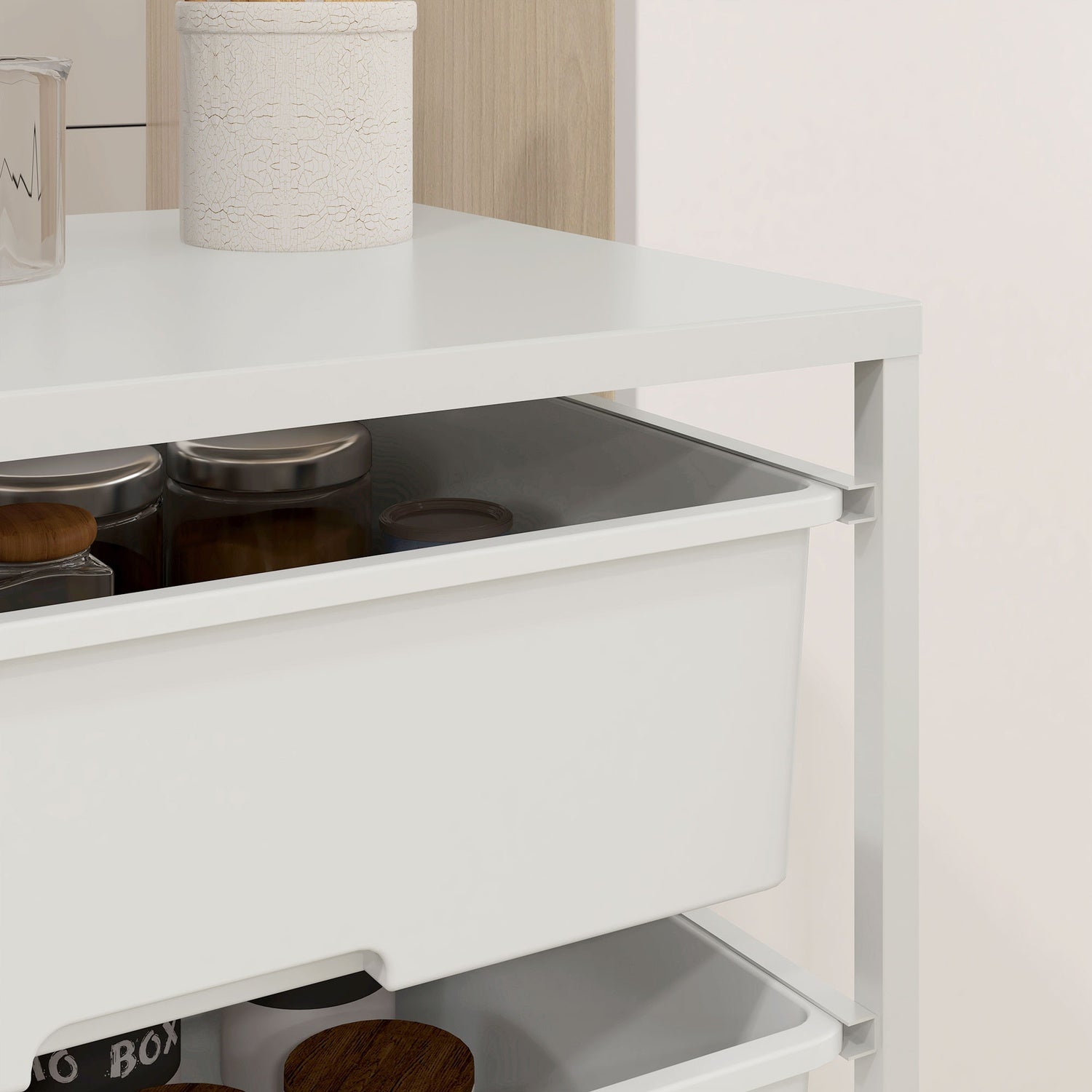 Vit 3-vånings rullande förvaringsvagn för kök & vardagsrum