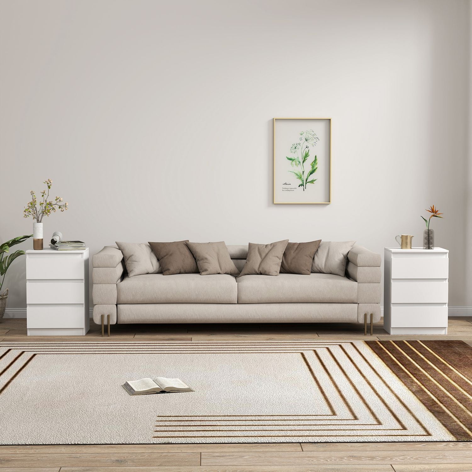Vita MDF Nattduksbord Set om 2 med 3 lådor