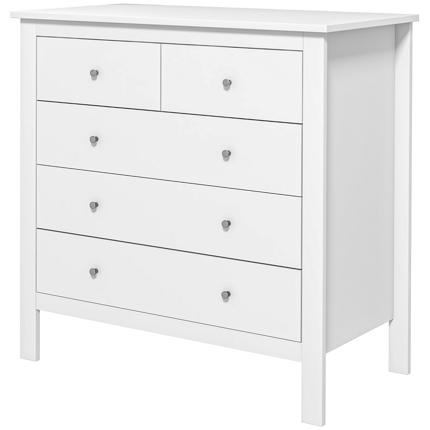 Vit byrå med 5 lådor, anti-tilt, 79x39,5x80,5 cm