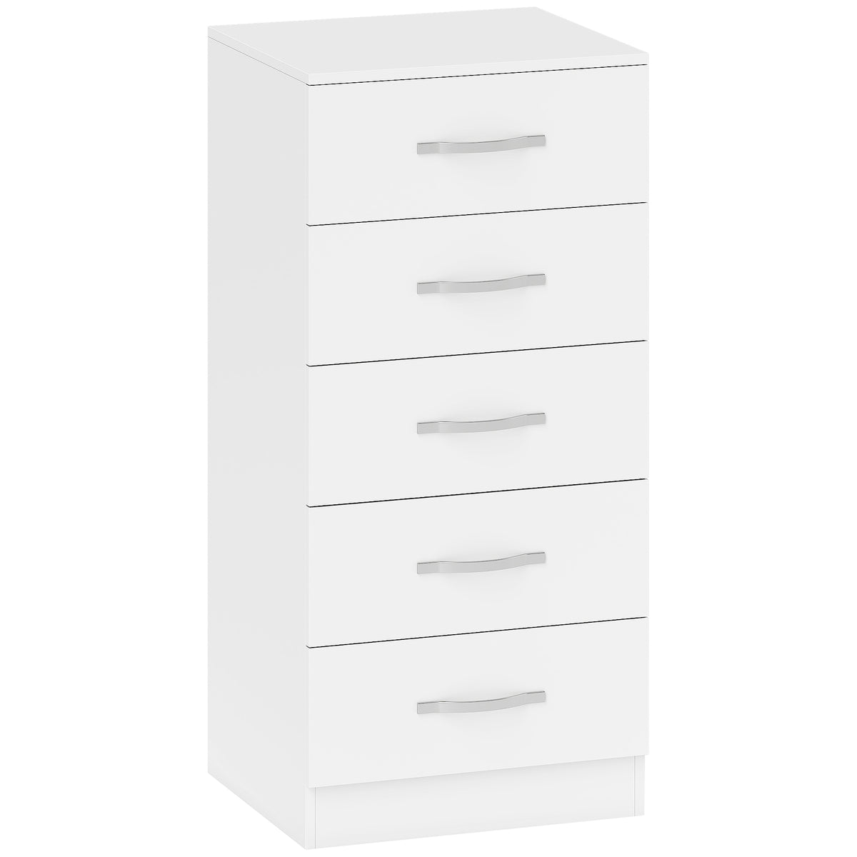 Vit byrå med 5 lådor, spånskiva, platsbesparande design