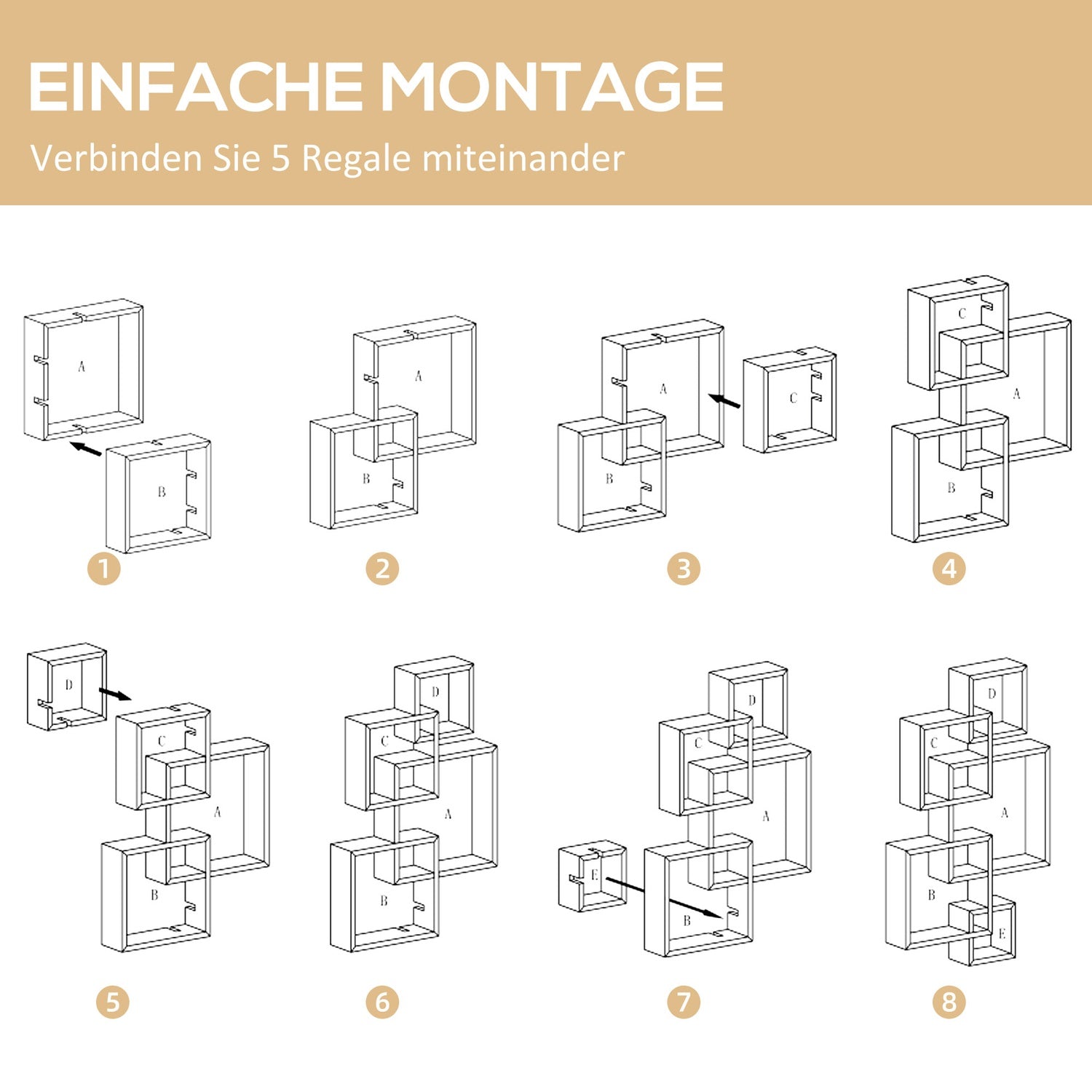Vit gran trä flytande vägghylla – 5 kuber, 9 fack