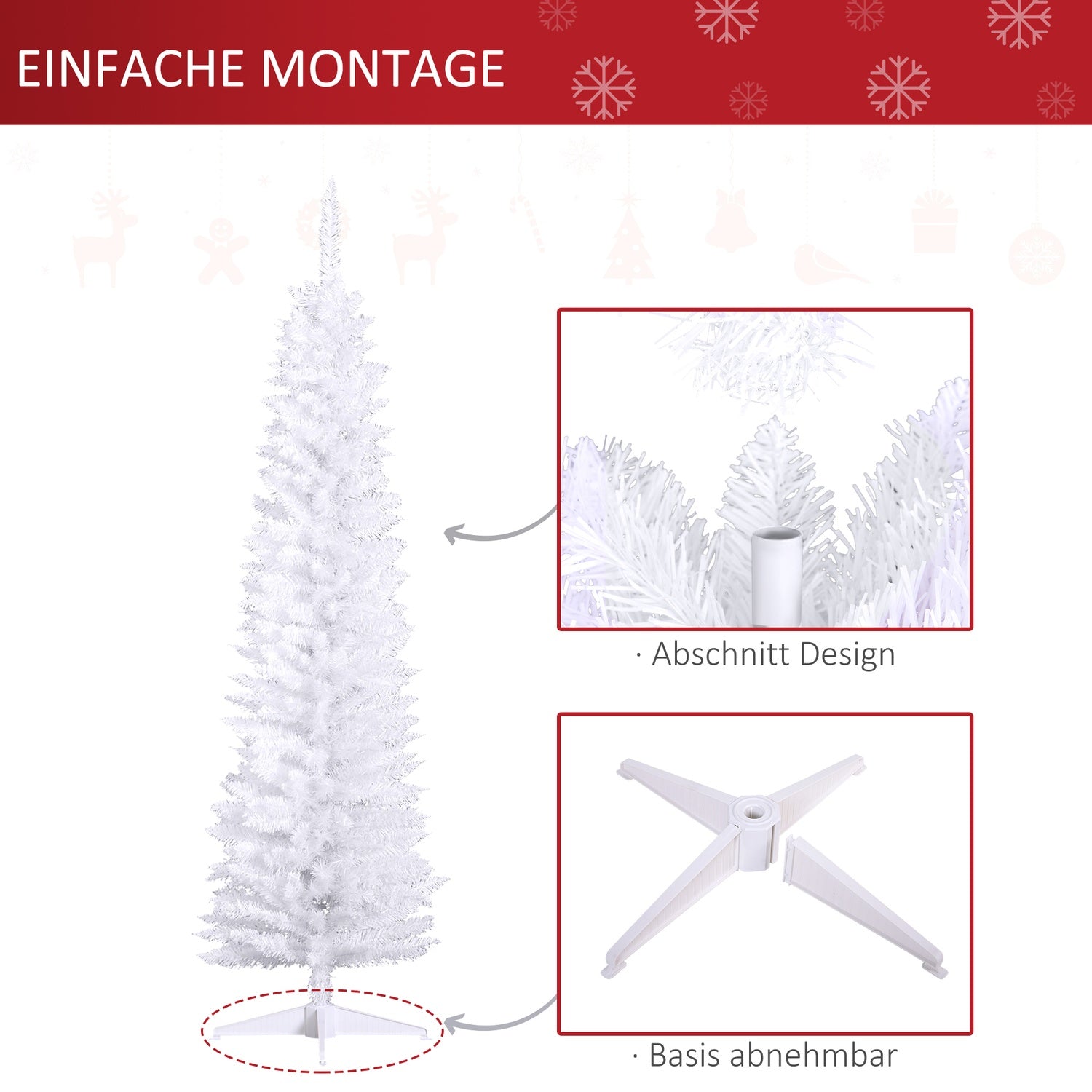 Vit julgran med stativ, 390 spetsar, 180 cm