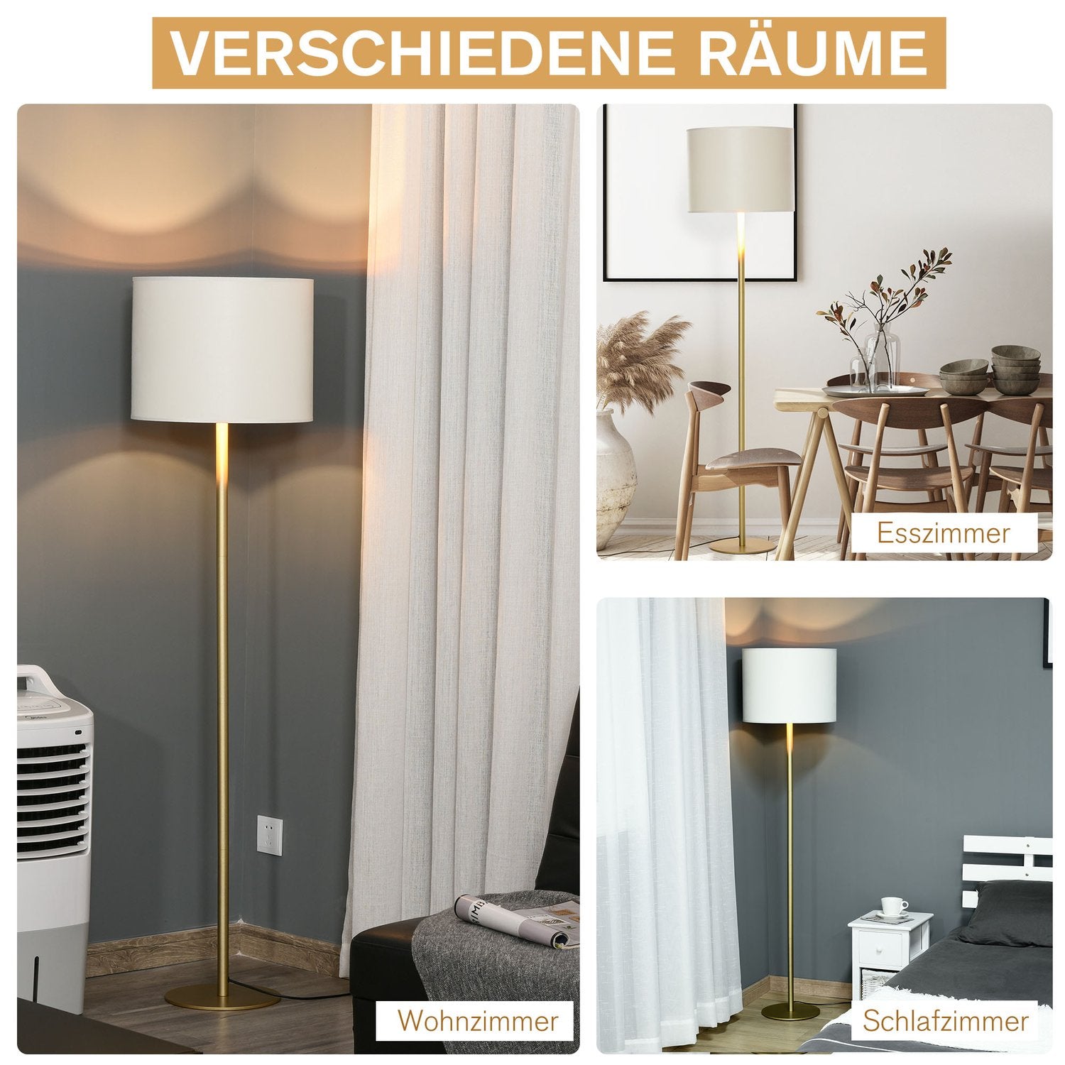 Vit metall golvlampa för vardagsrum, Ø40 x 160H Cm