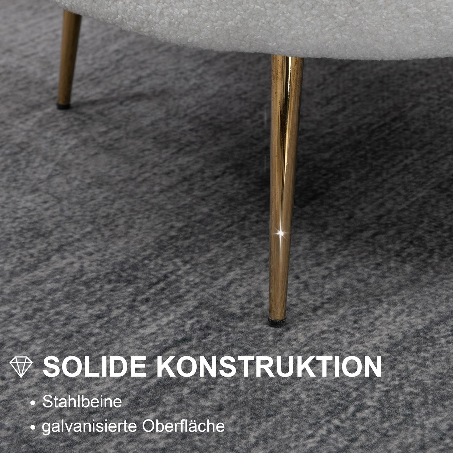 Vit skalklädd fåtölj med metallben