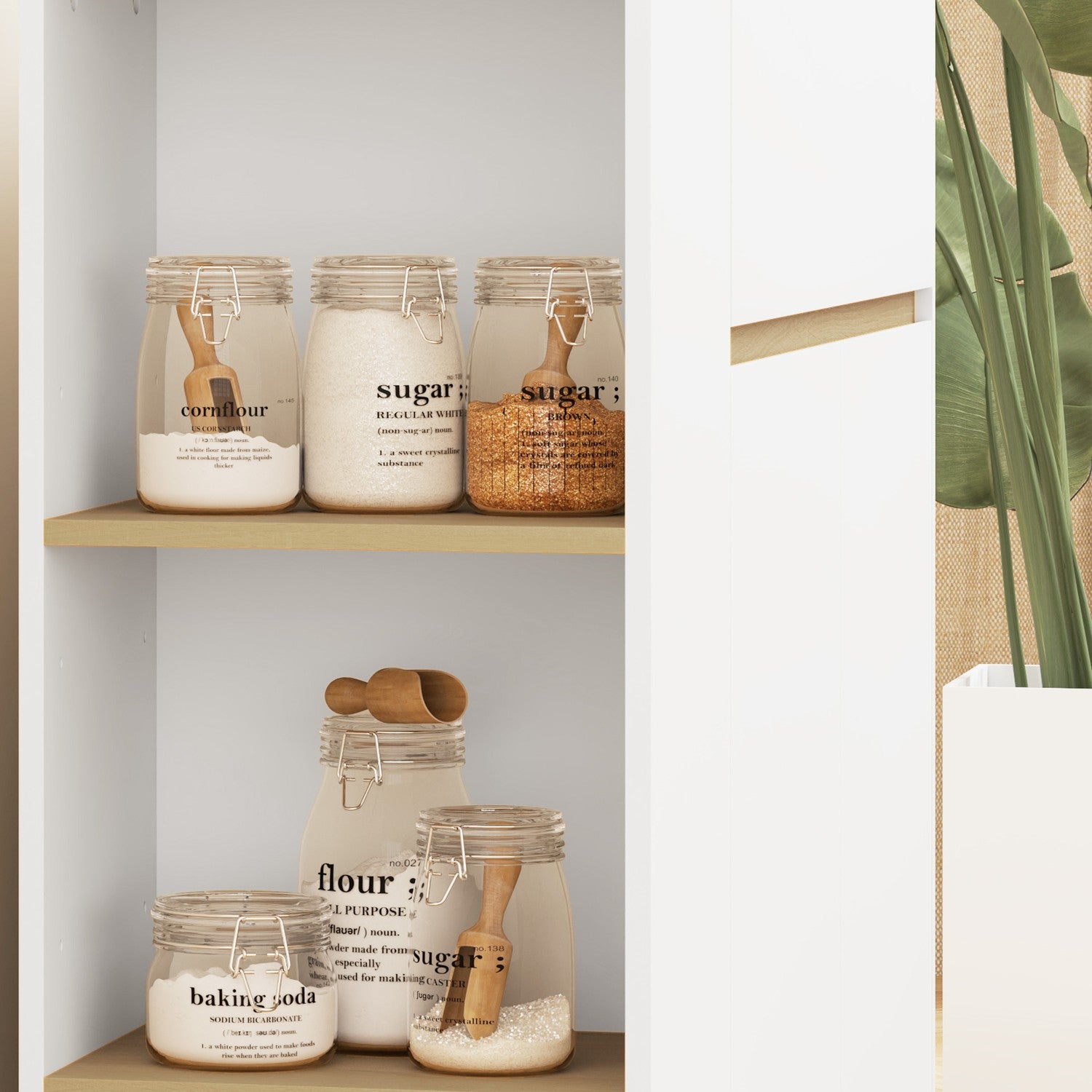 Vitt köksskåp med låda och ställbar hylla