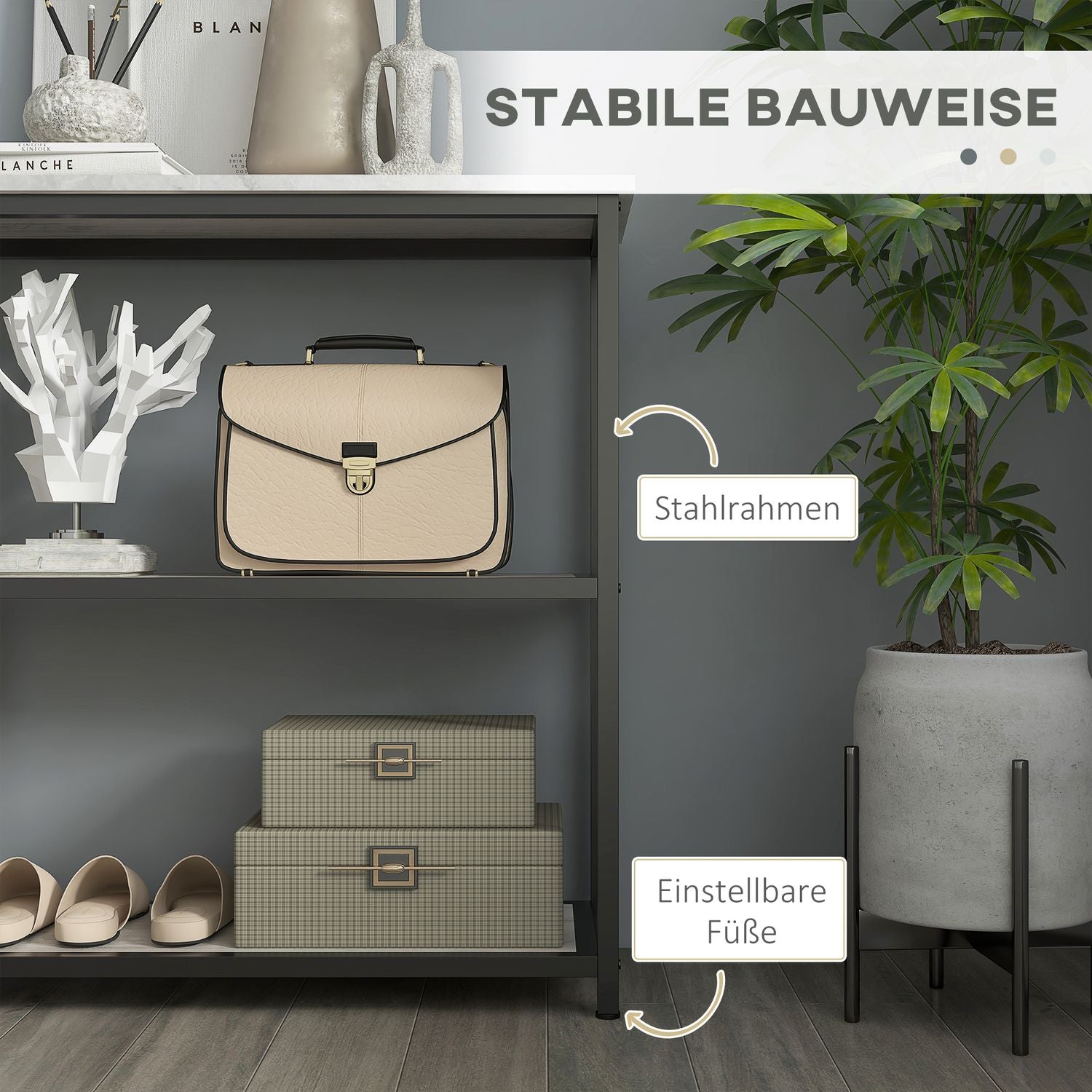 Vitt konsolbord i stål – 2-nivåer, tippskydd – 100x30x80 cm