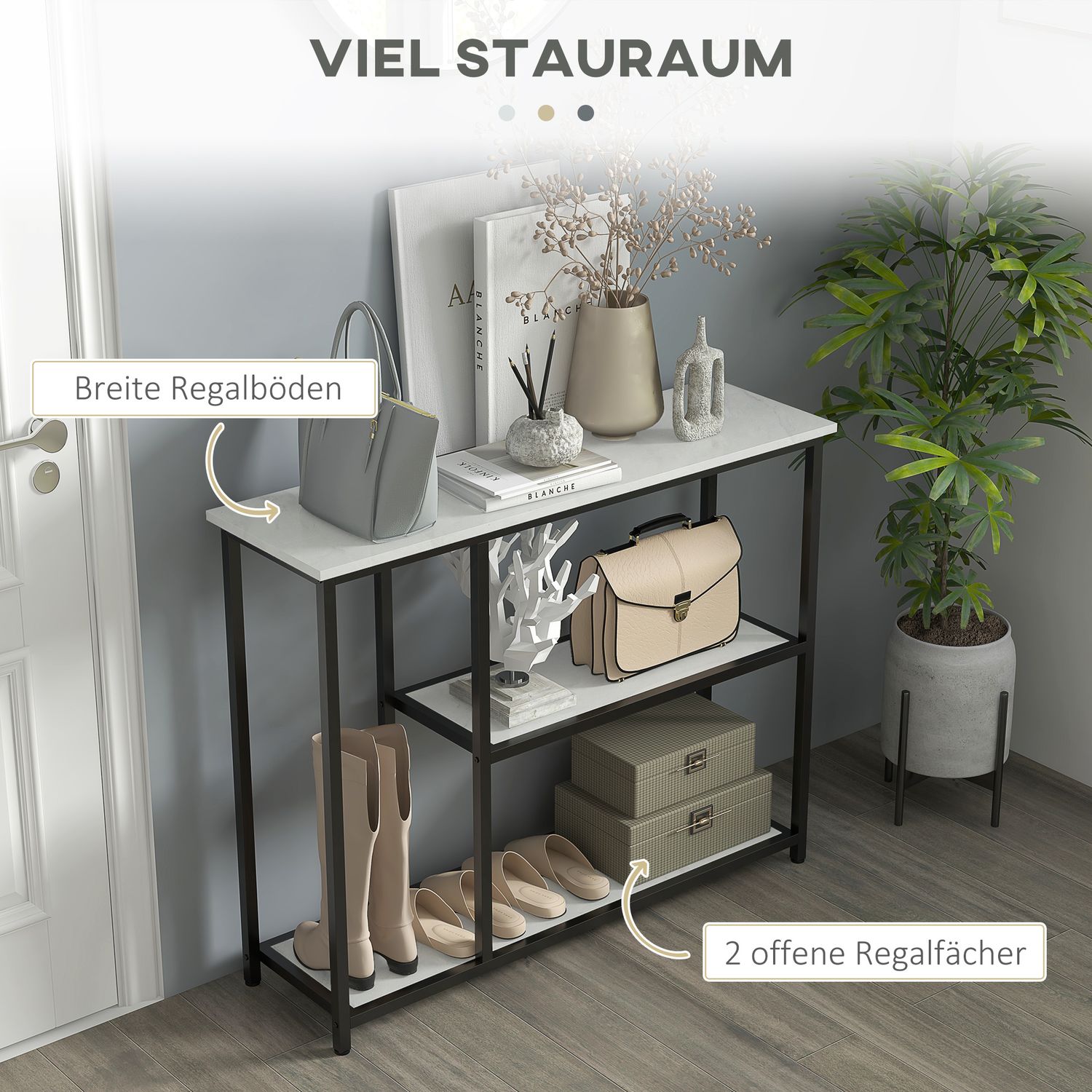 Vitt konsolbord i stål – 2-nivåer, tippskydd – 100x30x80 cm