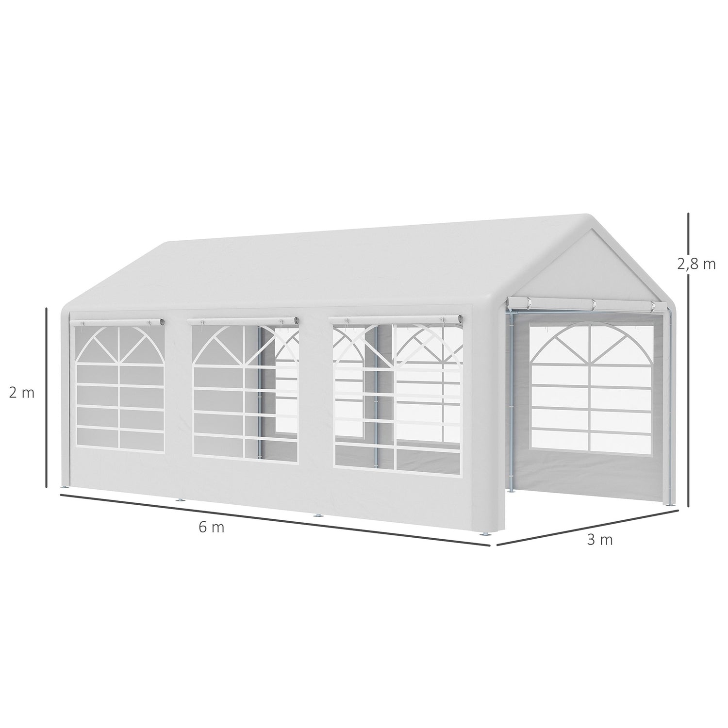 Vitt paviljong partytält, 3x6m, med 4 sidoväggar
