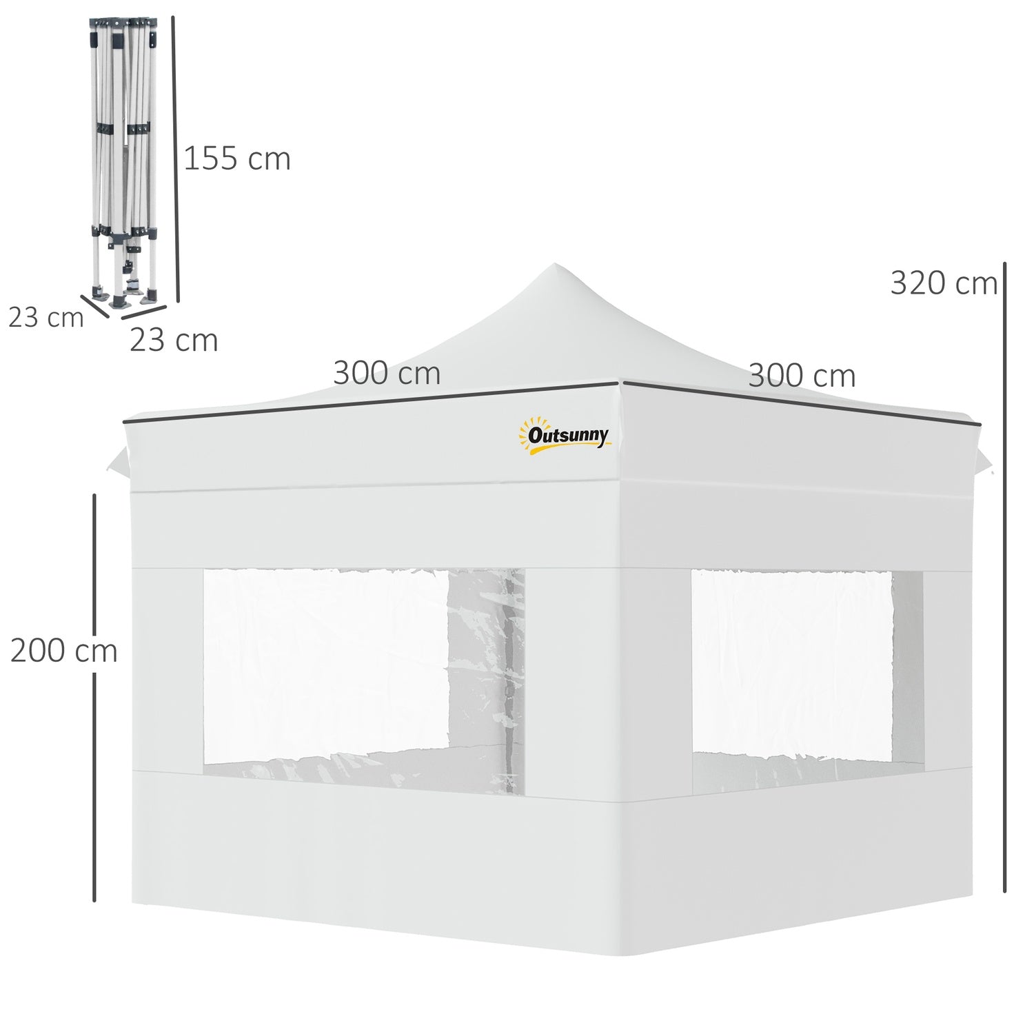 Vitt pop-up trädgårdstält, vattentätt, 300 x 300 cm