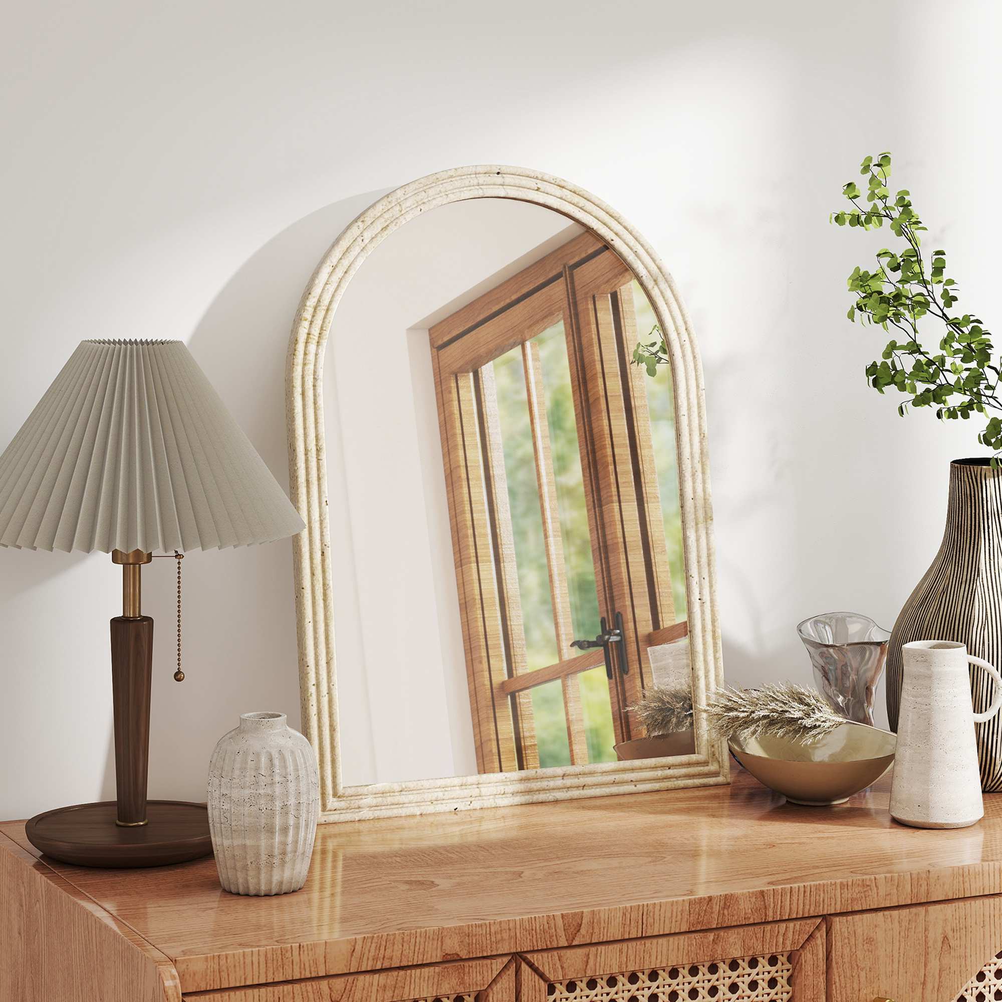 Välvd väggspegel, beige, 50 x 70 cm, polystyrenram