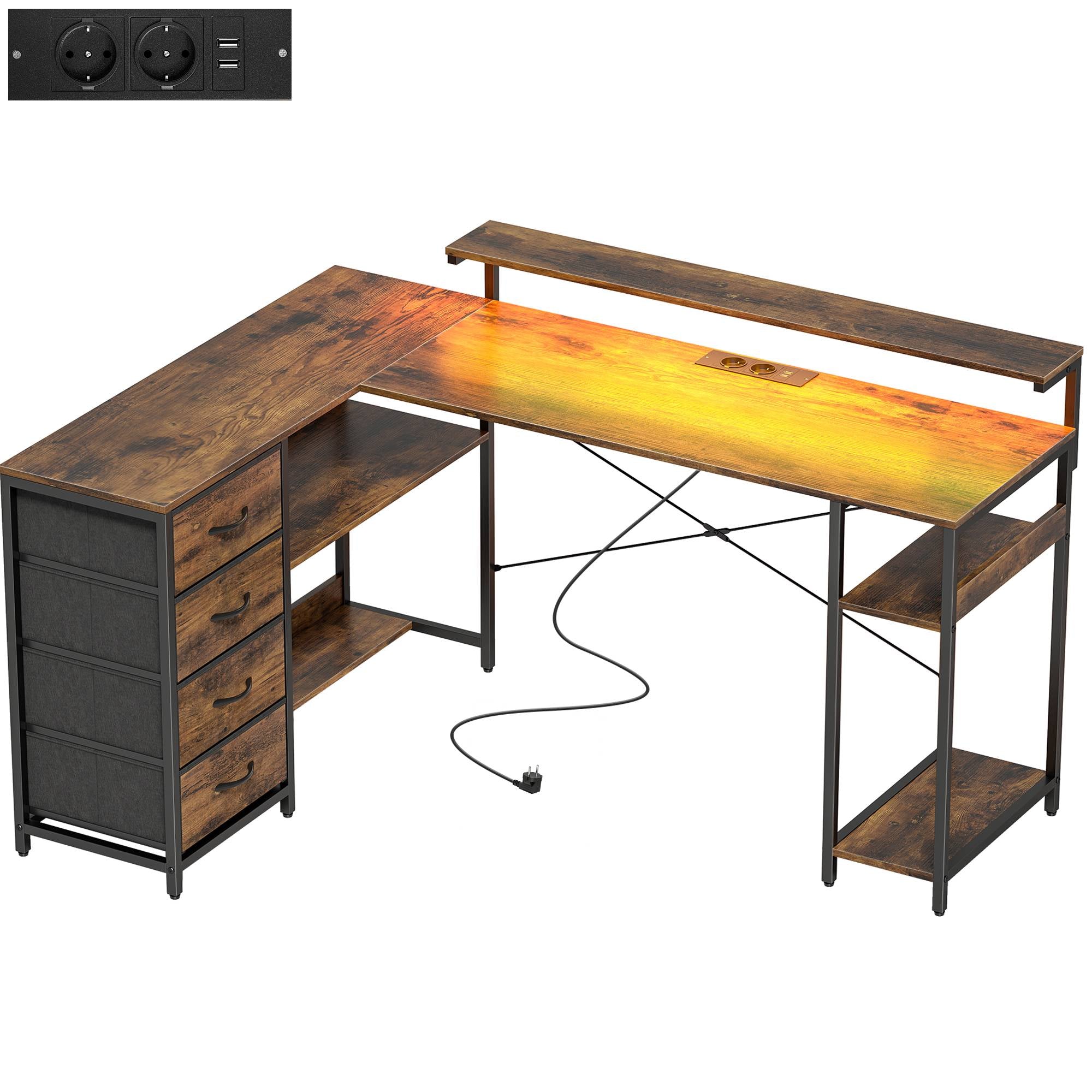 Vändbart L-format spelbord med LED-lampor och förvaring