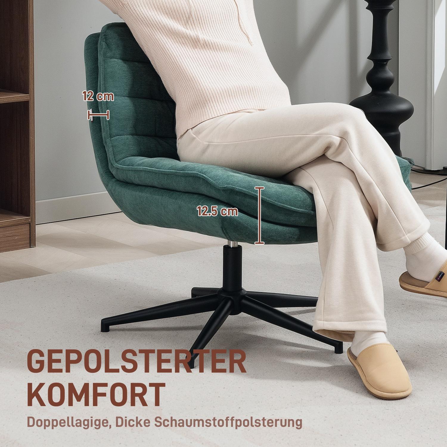 Vridbar kontorsstol med bred sits, rymlig klädd stol för kontoret, arbetsrum, mörkgrön