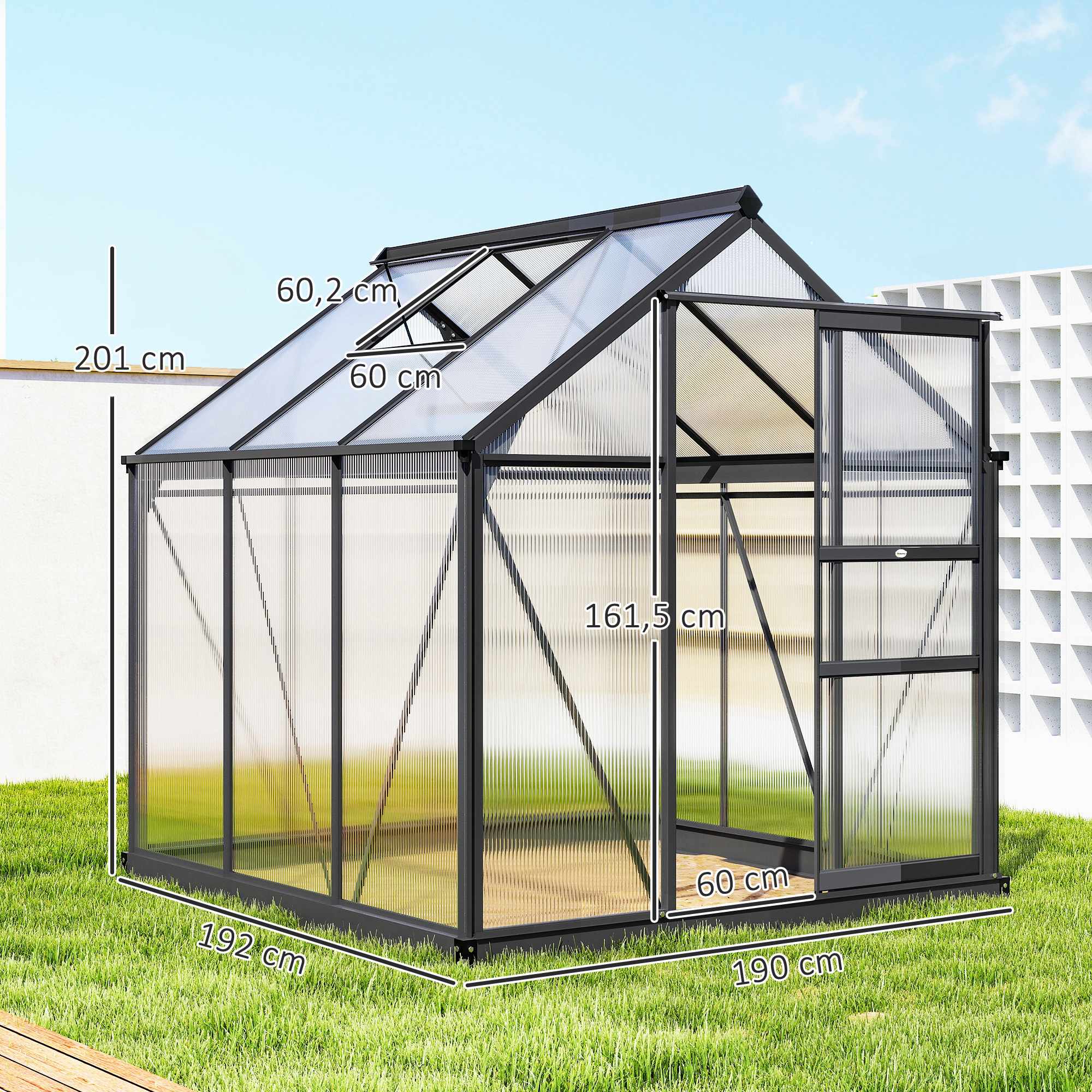 Växthus 3,65 m², aluminiumram, UV-resistenta paneler