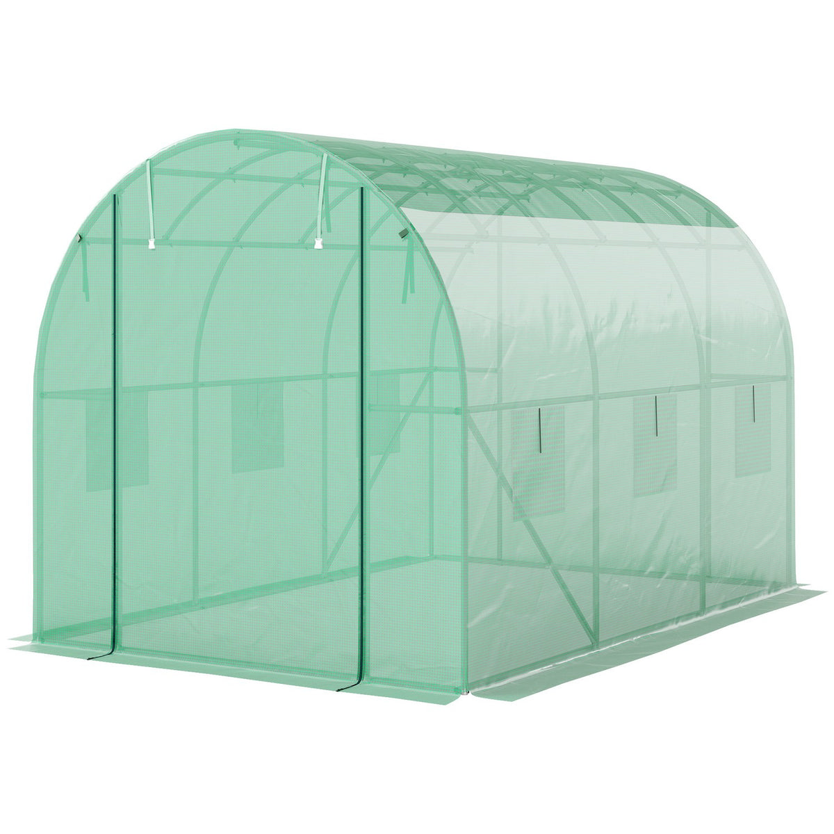 Drivhus 3x2x2m UV-bestandig, rulledør, 6 vinduer