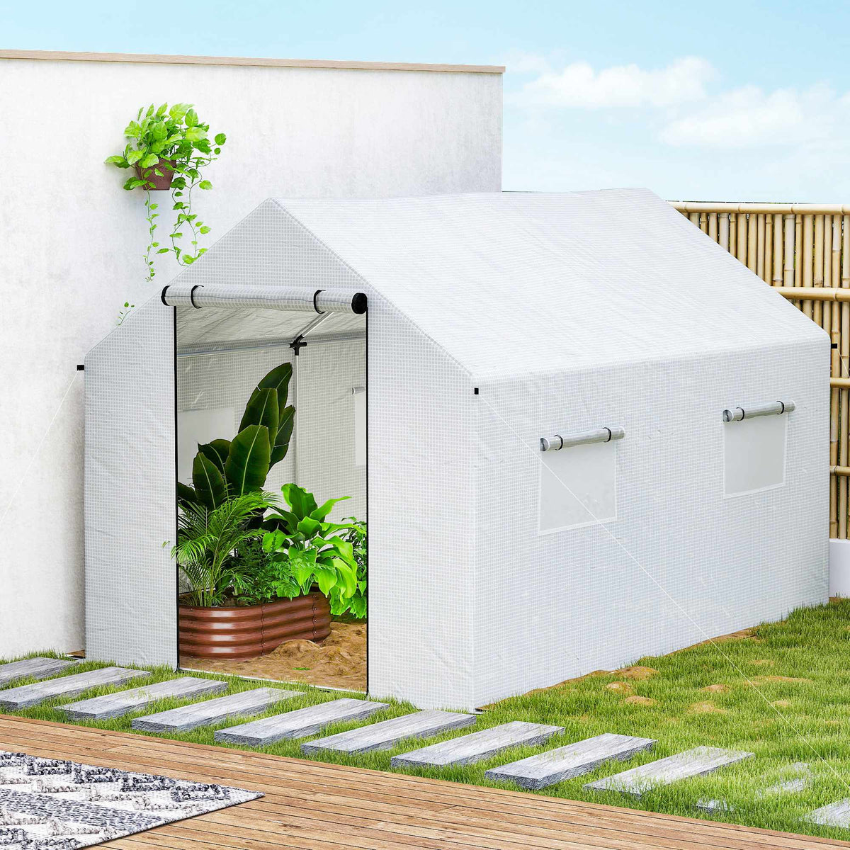 Drivhus 3x2x2 m med UV-bestandig duk, nettingvindu