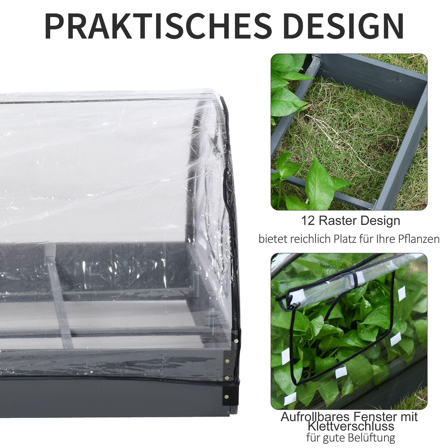 Transparent växthus, PVC och stål, 12 galler, 120x79x53cm