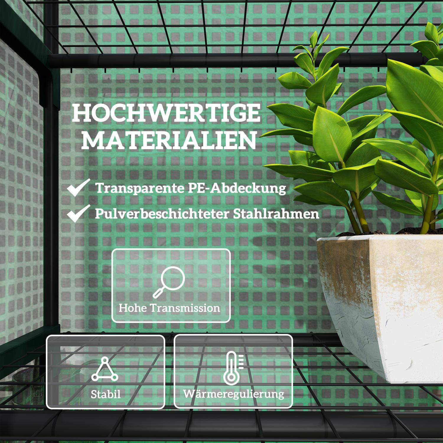 Växthus i stål med hyllor – Vintertät, 69x49x193 cm