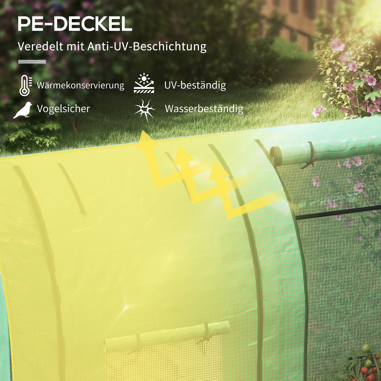 Växthus med UV-skydd, 2 dörrar, sidofönster, PE-material