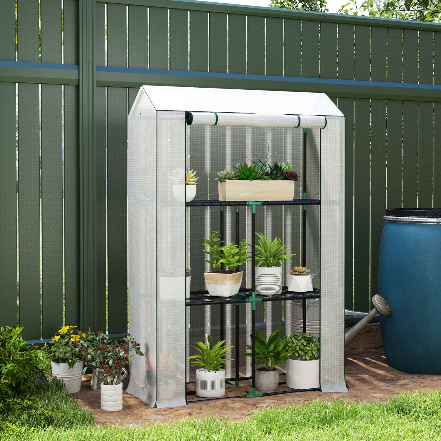 Växthus med hyllor, UV-skydd, vintertät film