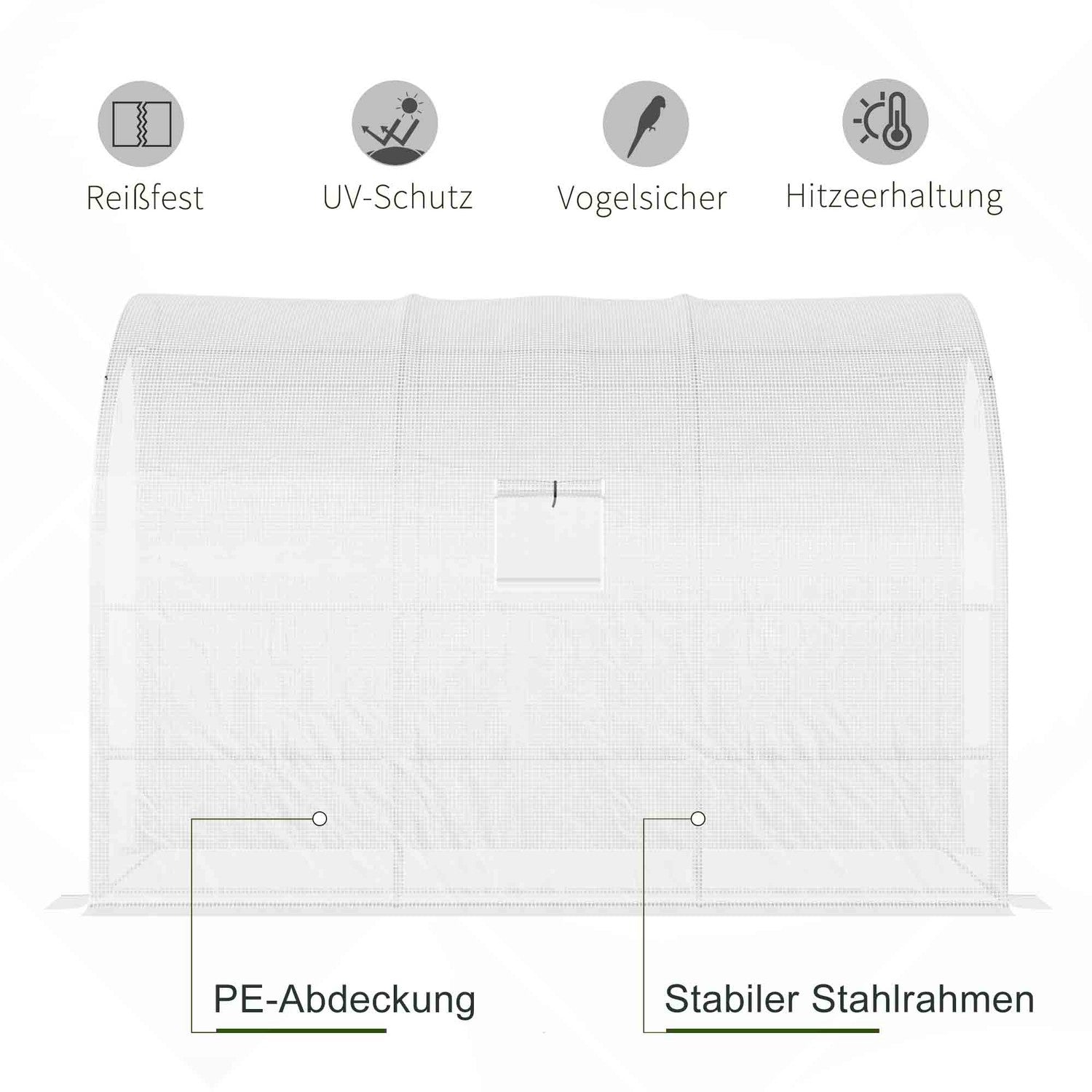 Växthus med hyllor & fönster, Stålstomme, 300x150x213 cm